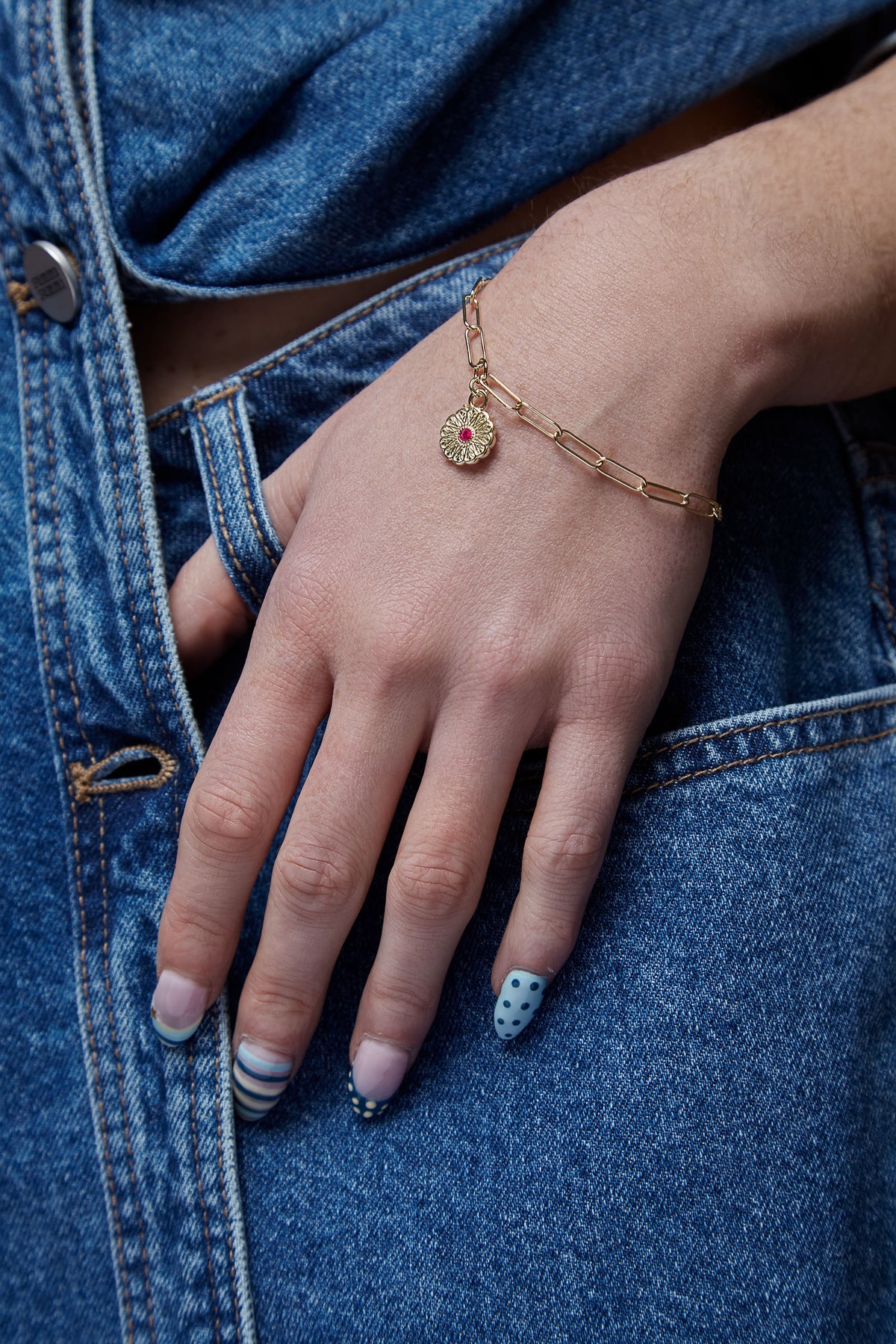 Gold Birthstone Bracelet - July/Ruby