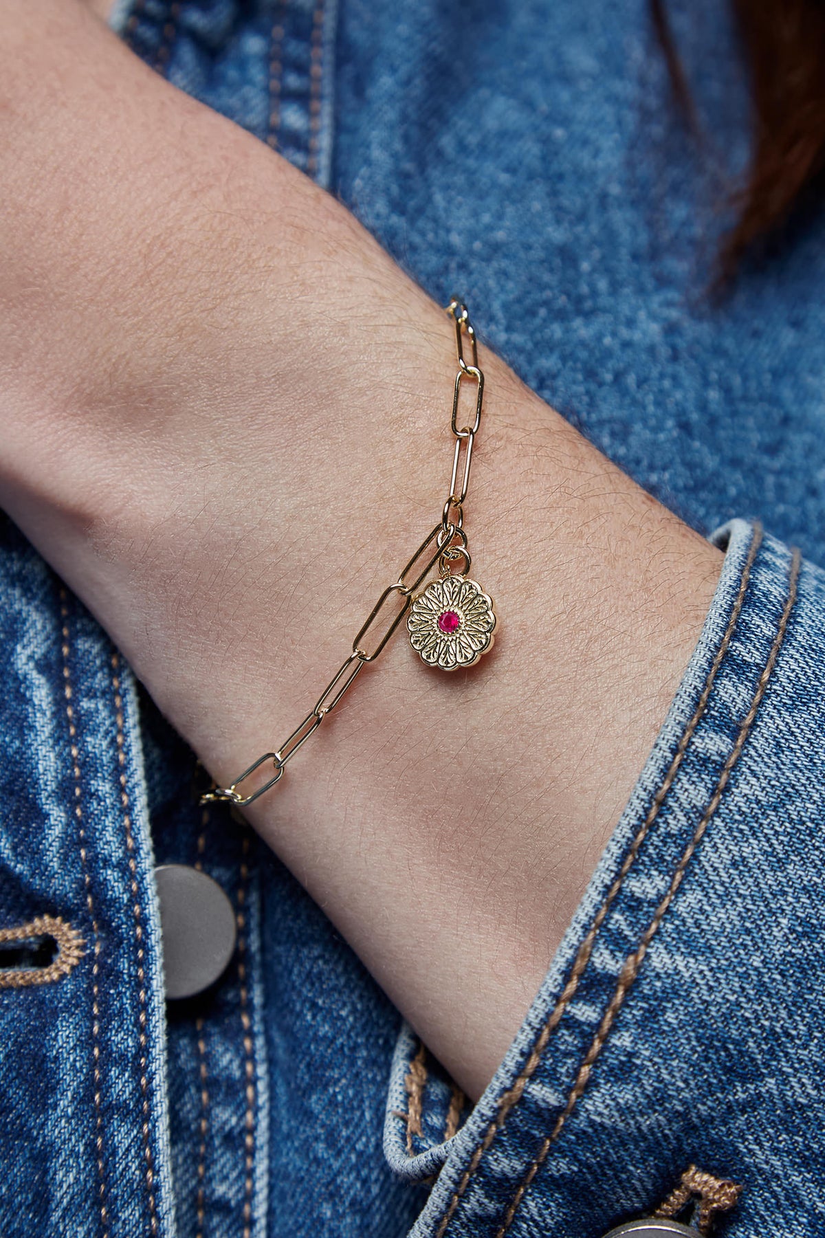 Gold Birthstone Bracelet - July/Ruby