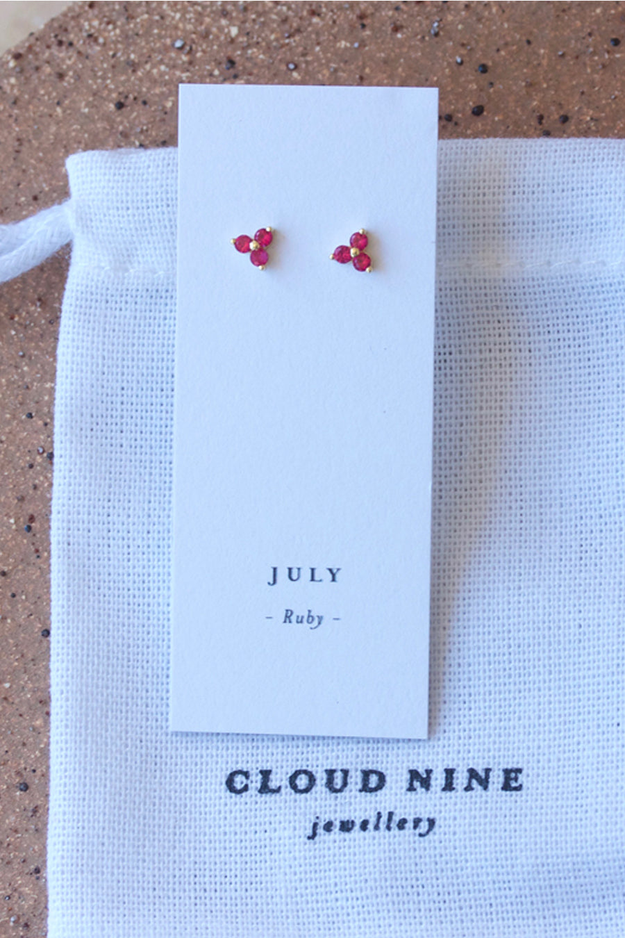 Silver Birthstone Studs - July/Ruby