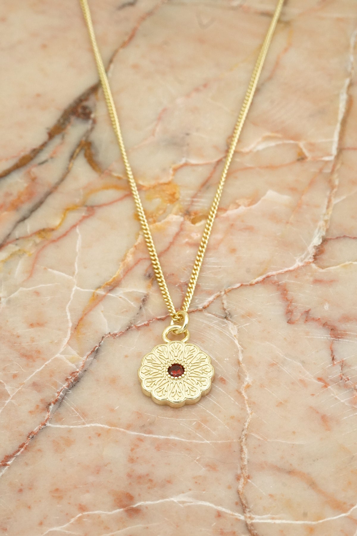 Gold Birthstone Necklace - July/Ruby