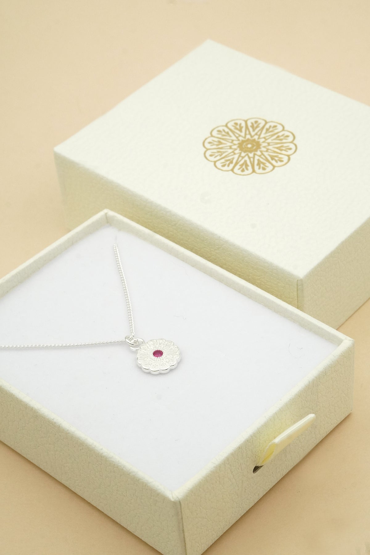 Silver Birthstone Necklace - July/Ruby