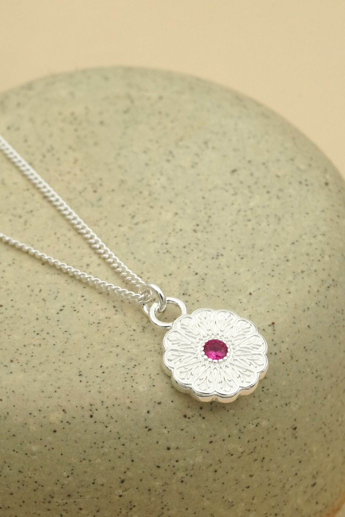 Silver Birthstone Necklace - July/Ruby