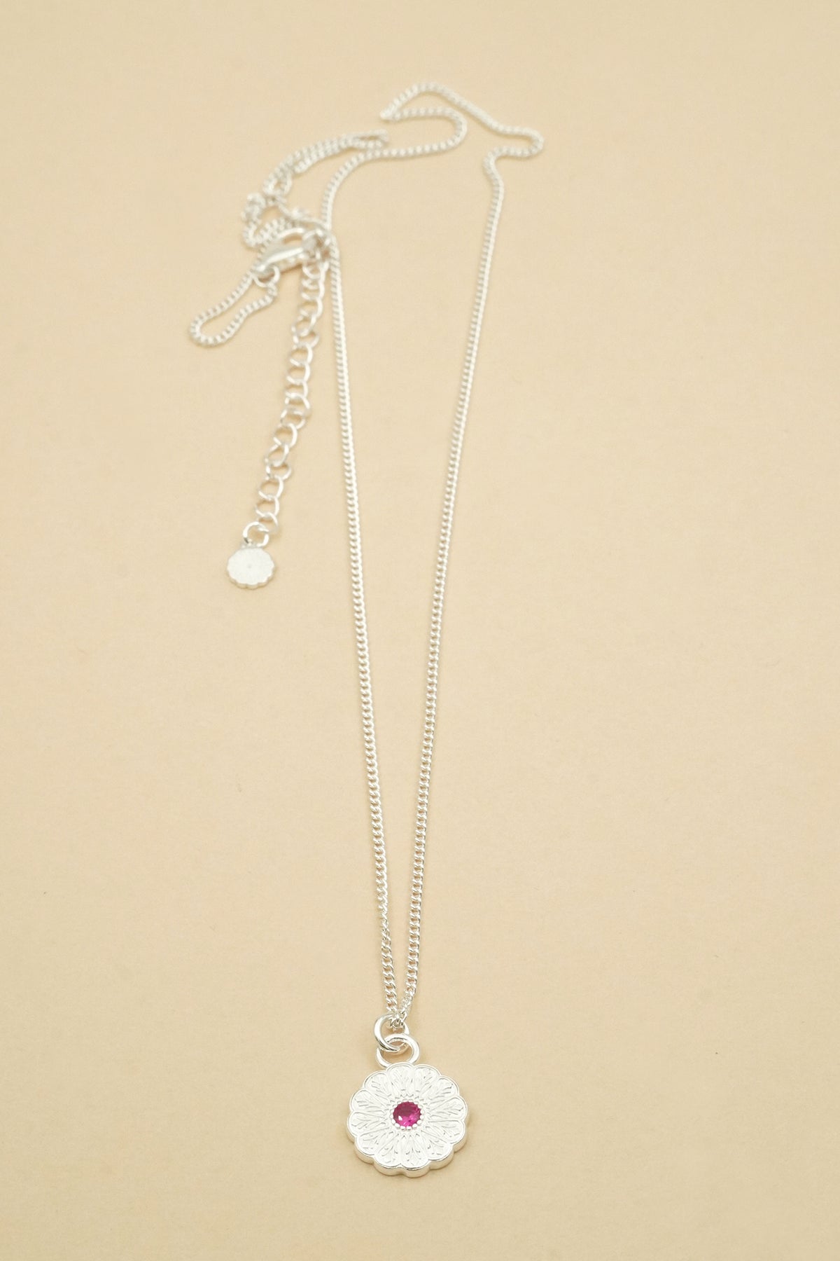 Silver Birthstone Necklace - July/Ruby