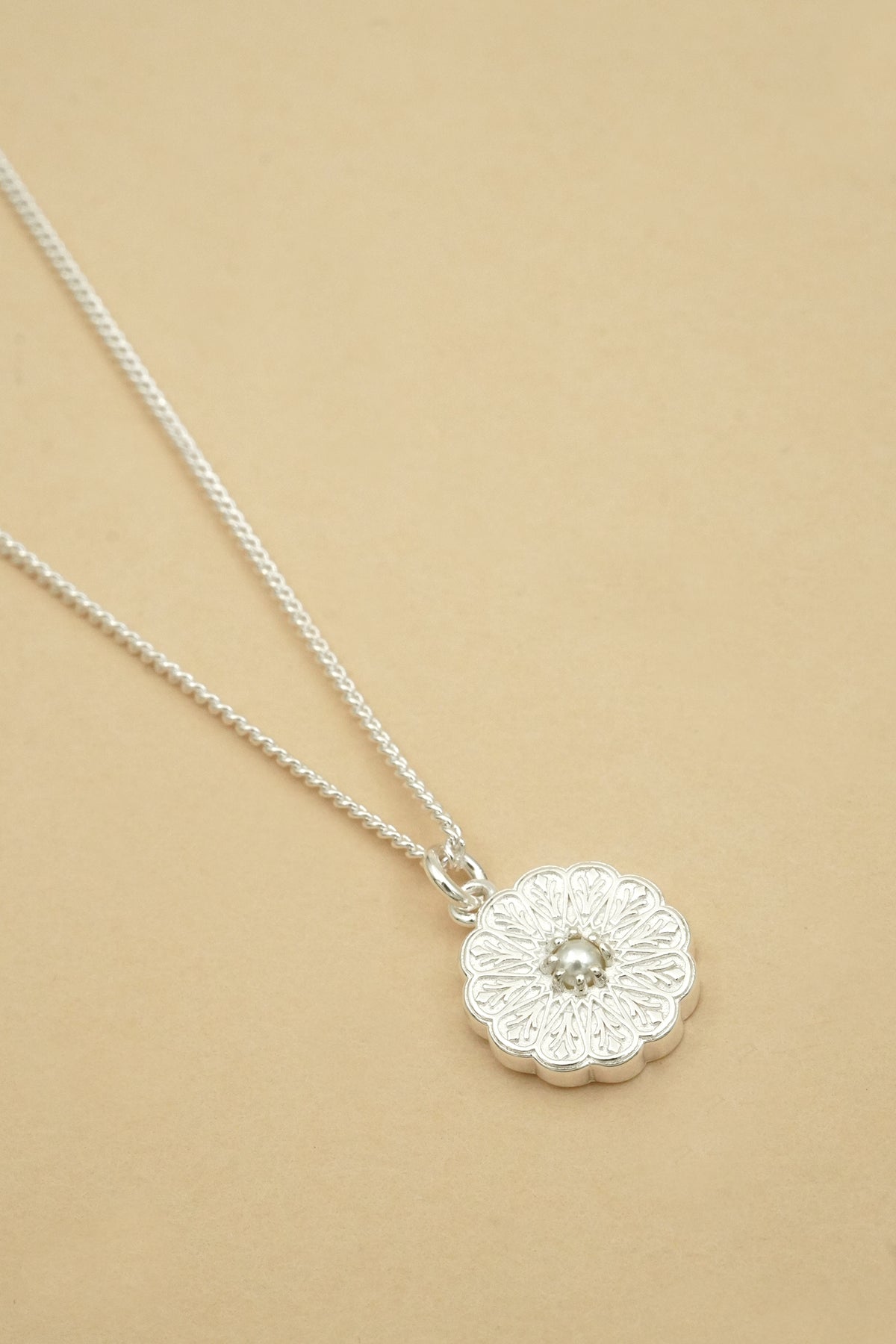 Silver Birthstone Necklace - June/Pearl