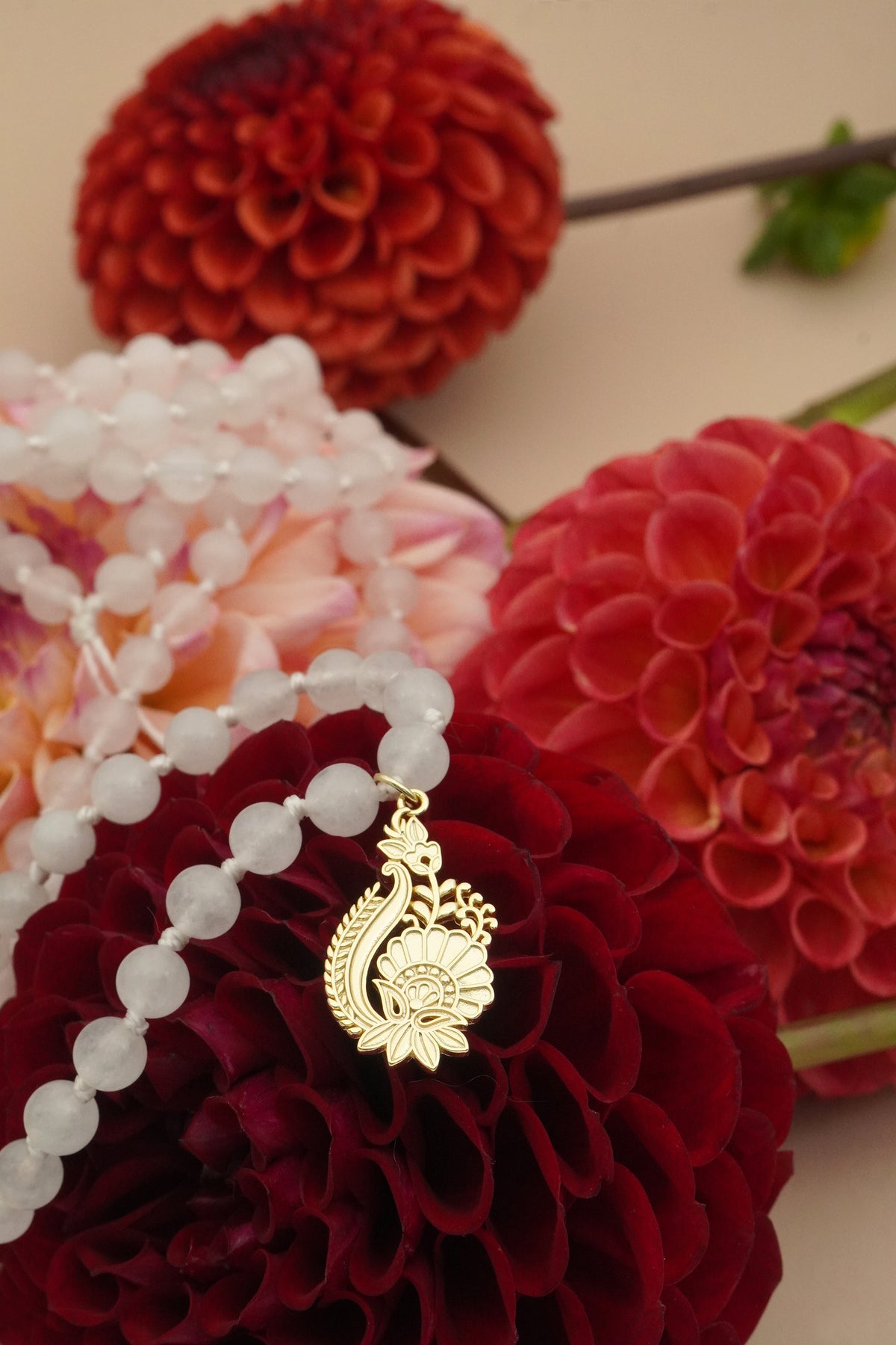 In Bloom Rose Quartz Mala Necklace - Gold