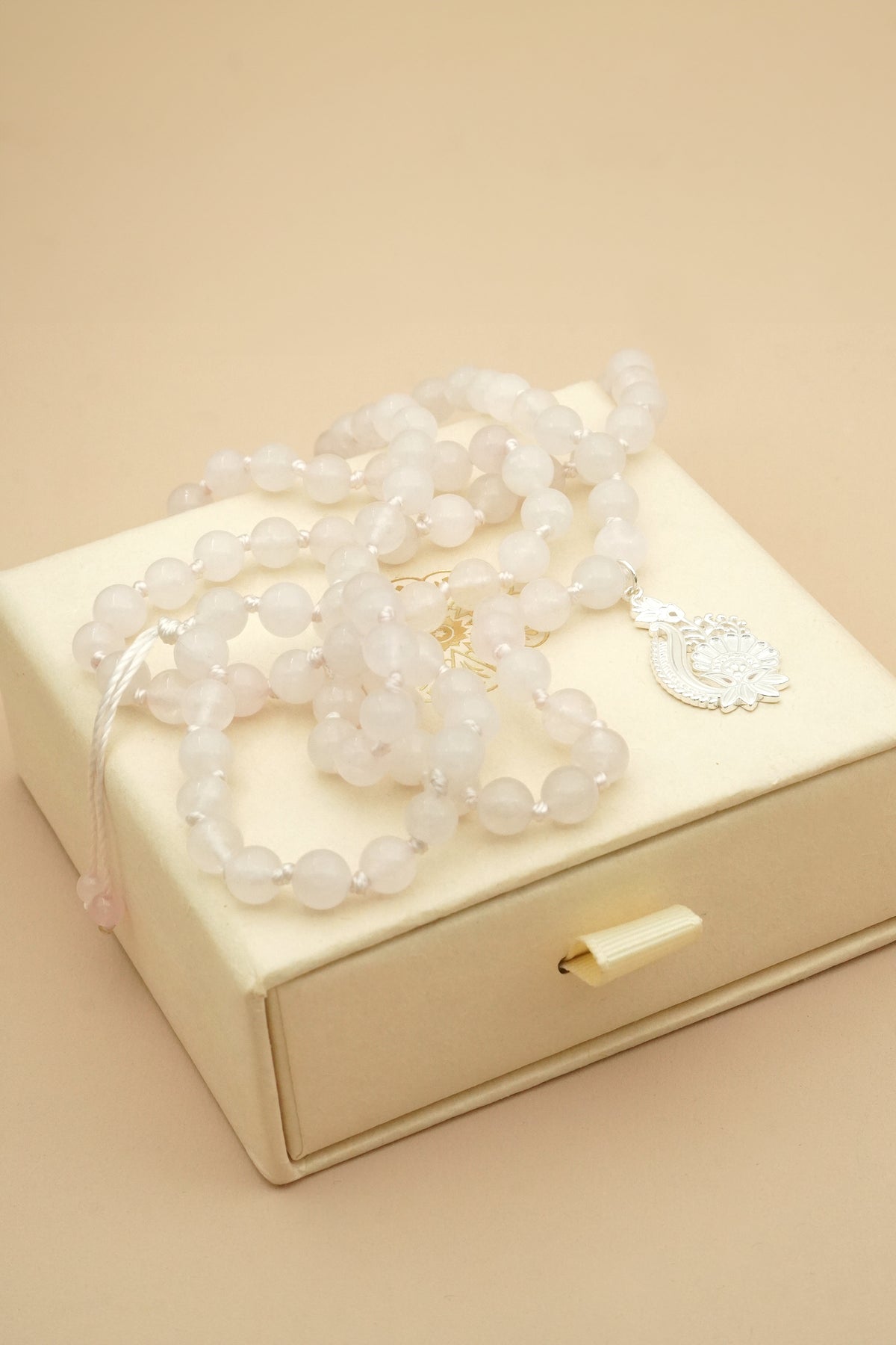 In Bloom Rose Quartz Mala Necklace - Silver