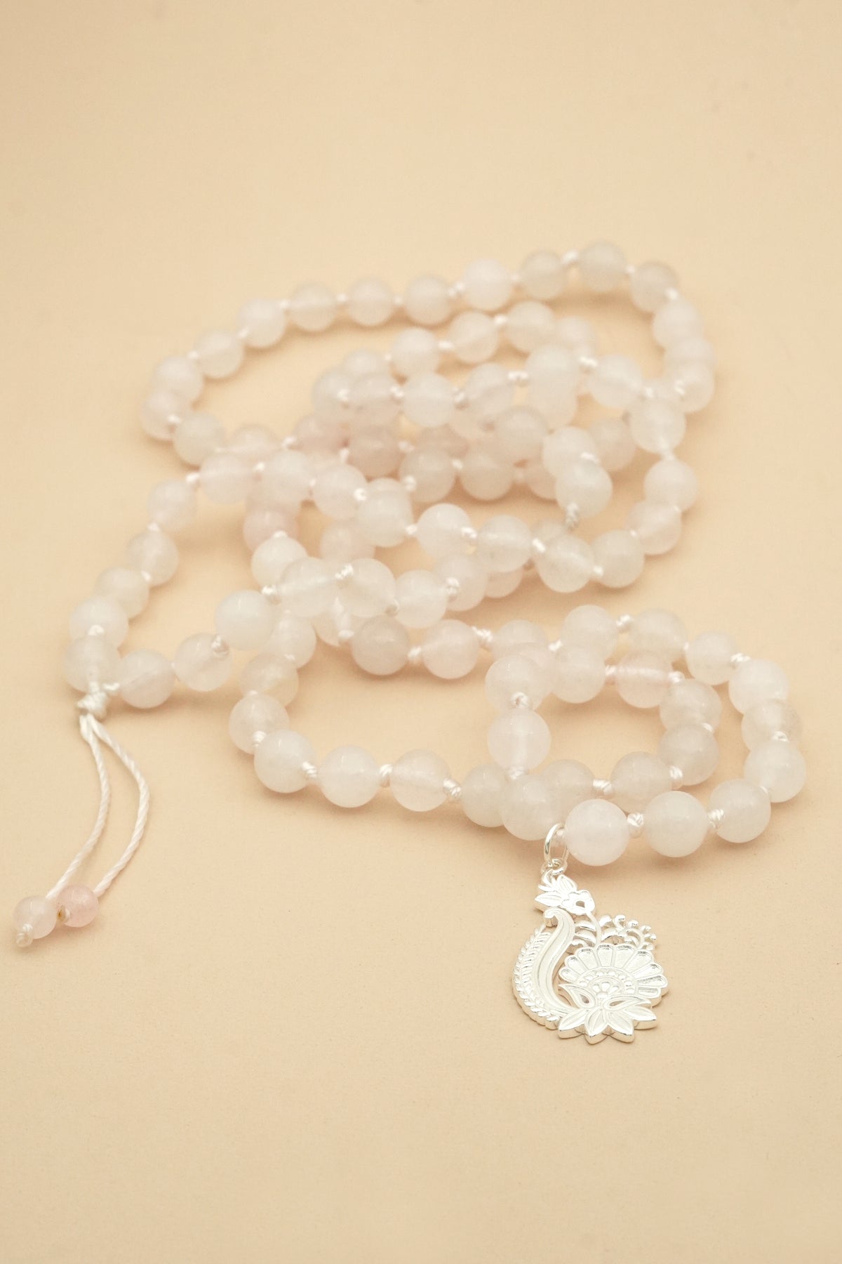 In Bloom Rose Quartz Mala Necklace - Silver