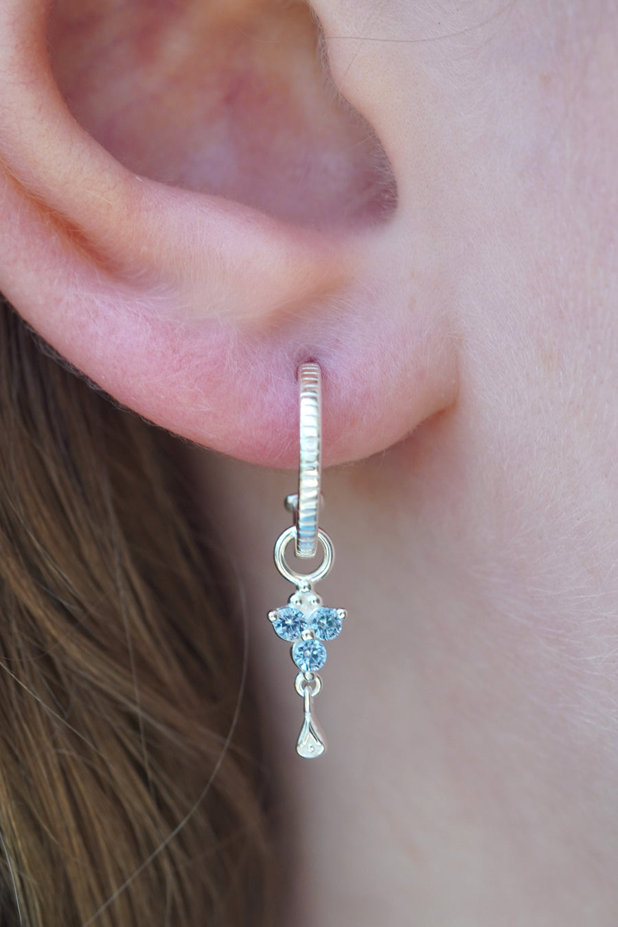 Silver Birthstone Hoops - March/Aquamarine