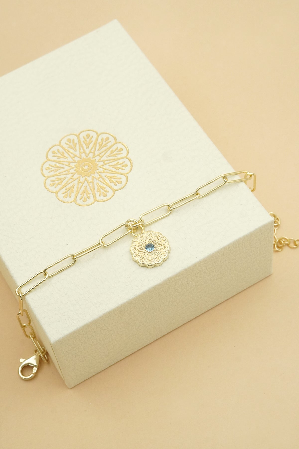 Gold Birthstone Bracelet - March/Aquamarine