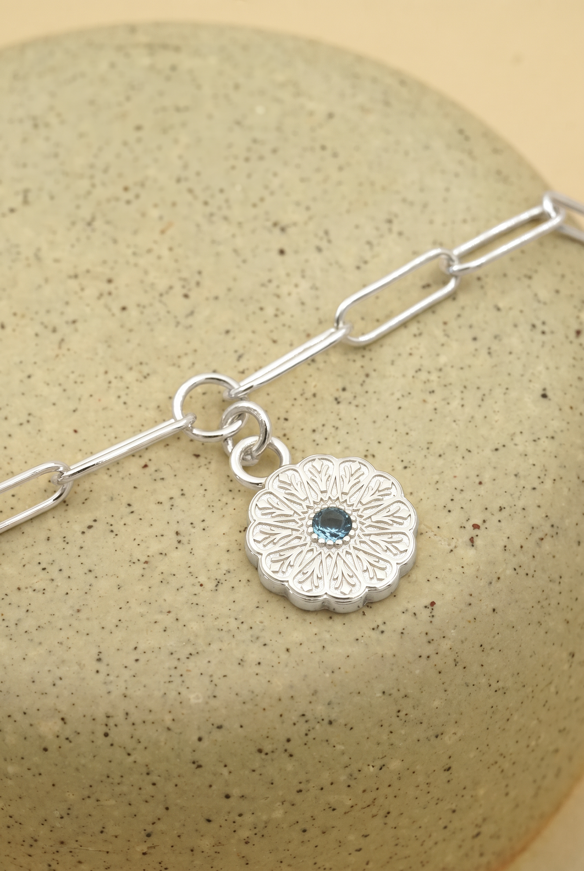 Silver Birthstone Bracelet - March/Aquamarine