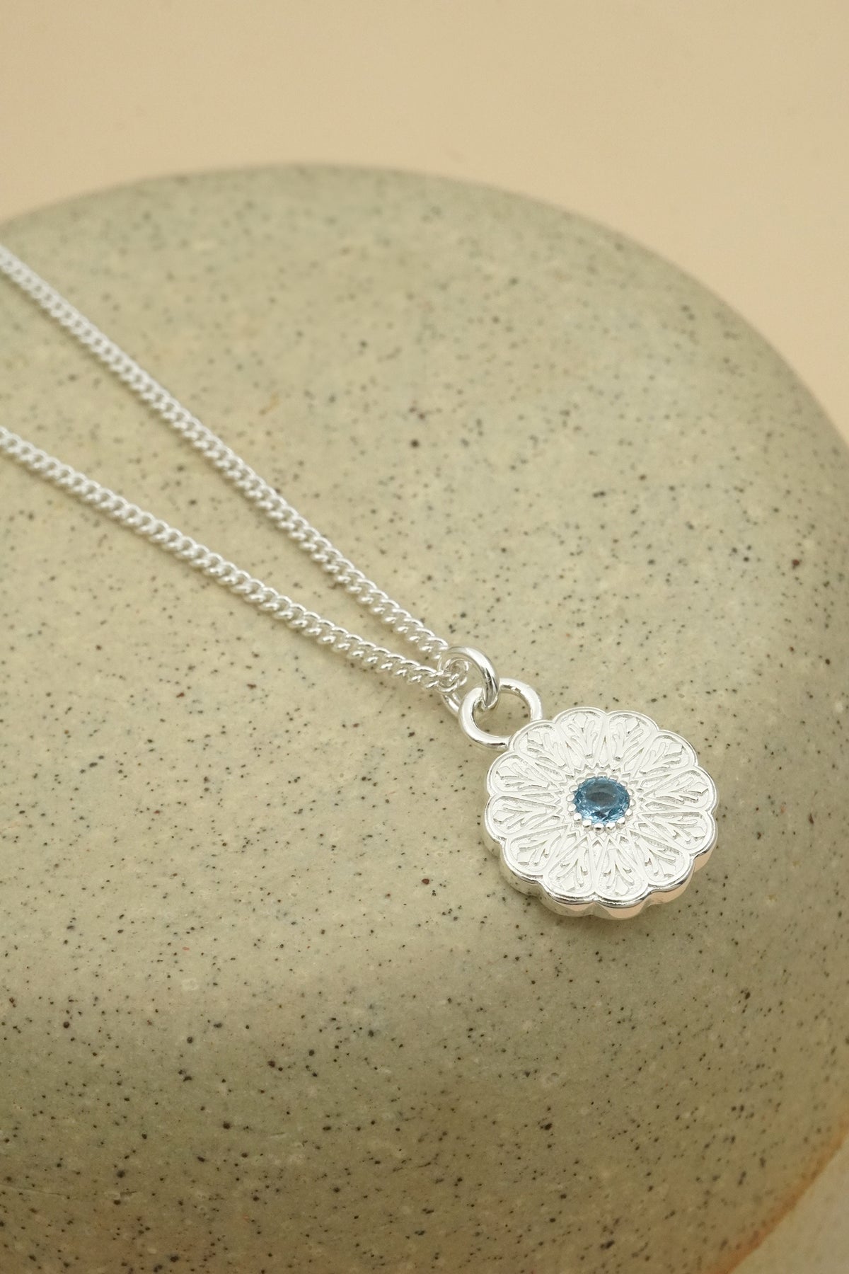 Silver Birthstone Necklace - March/Aquamarine