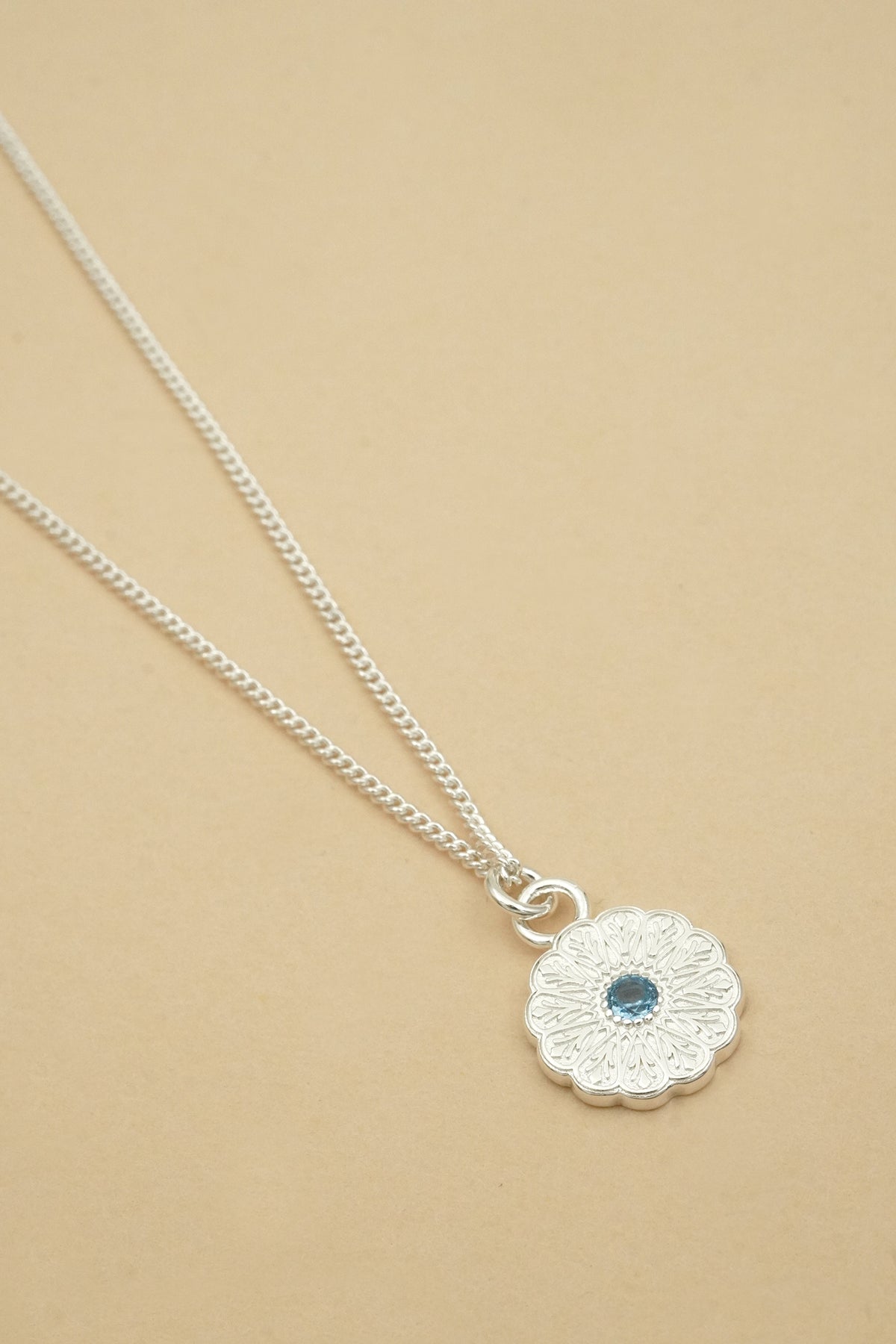 Silver Birthstone Necklace - March/Aquamarine