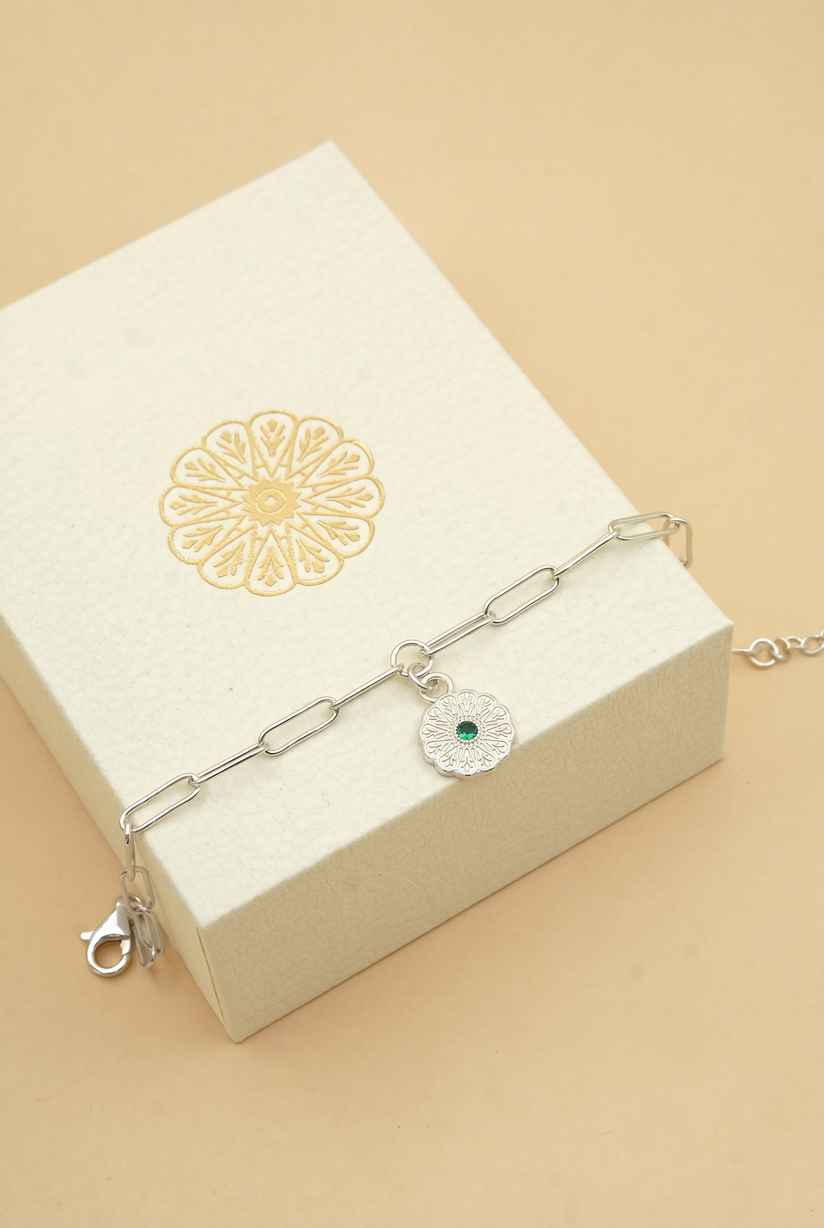 Silver Birthstone Bracelet - May/Emerald