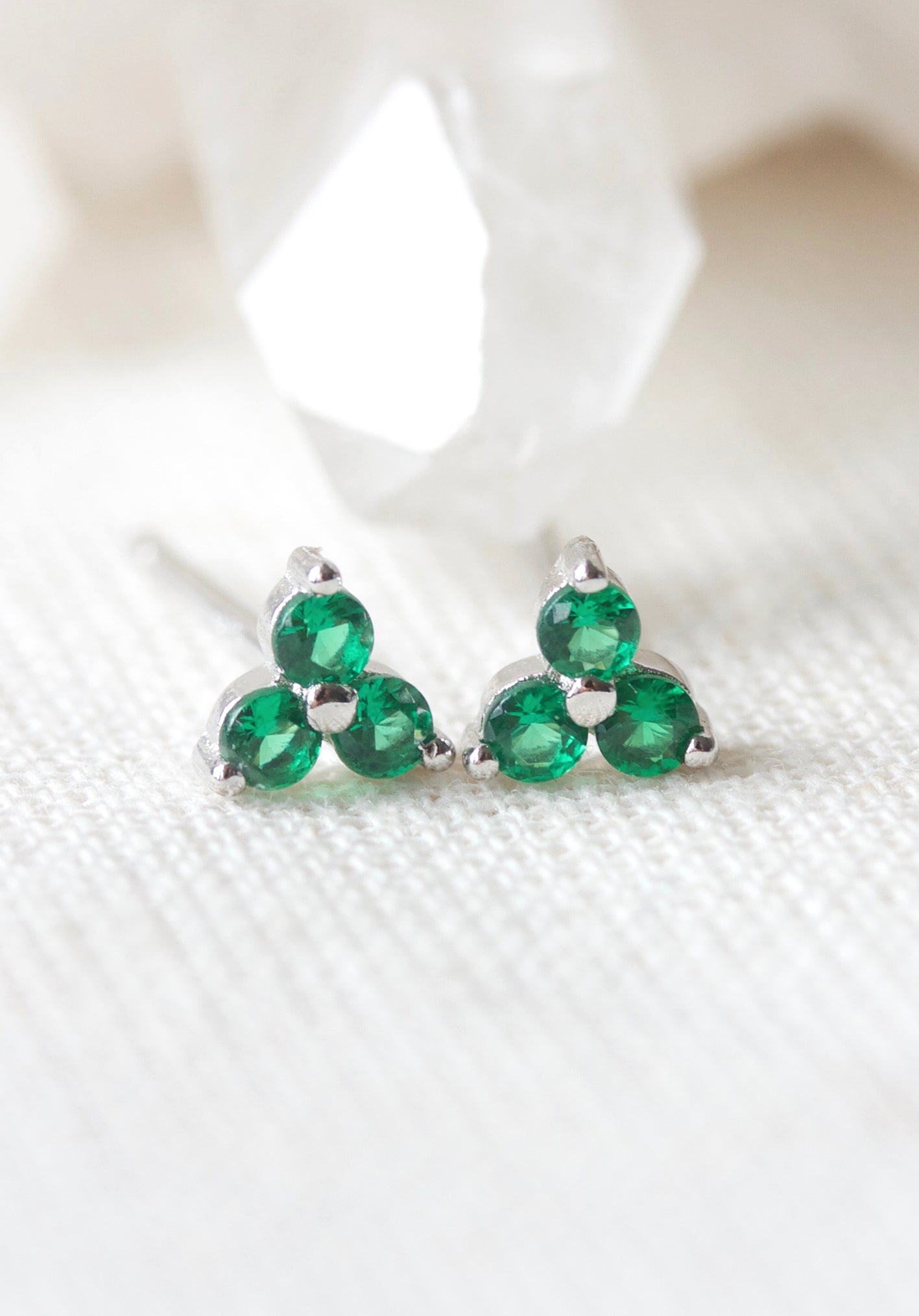 Silver Birthstone Studs - May/Emerald