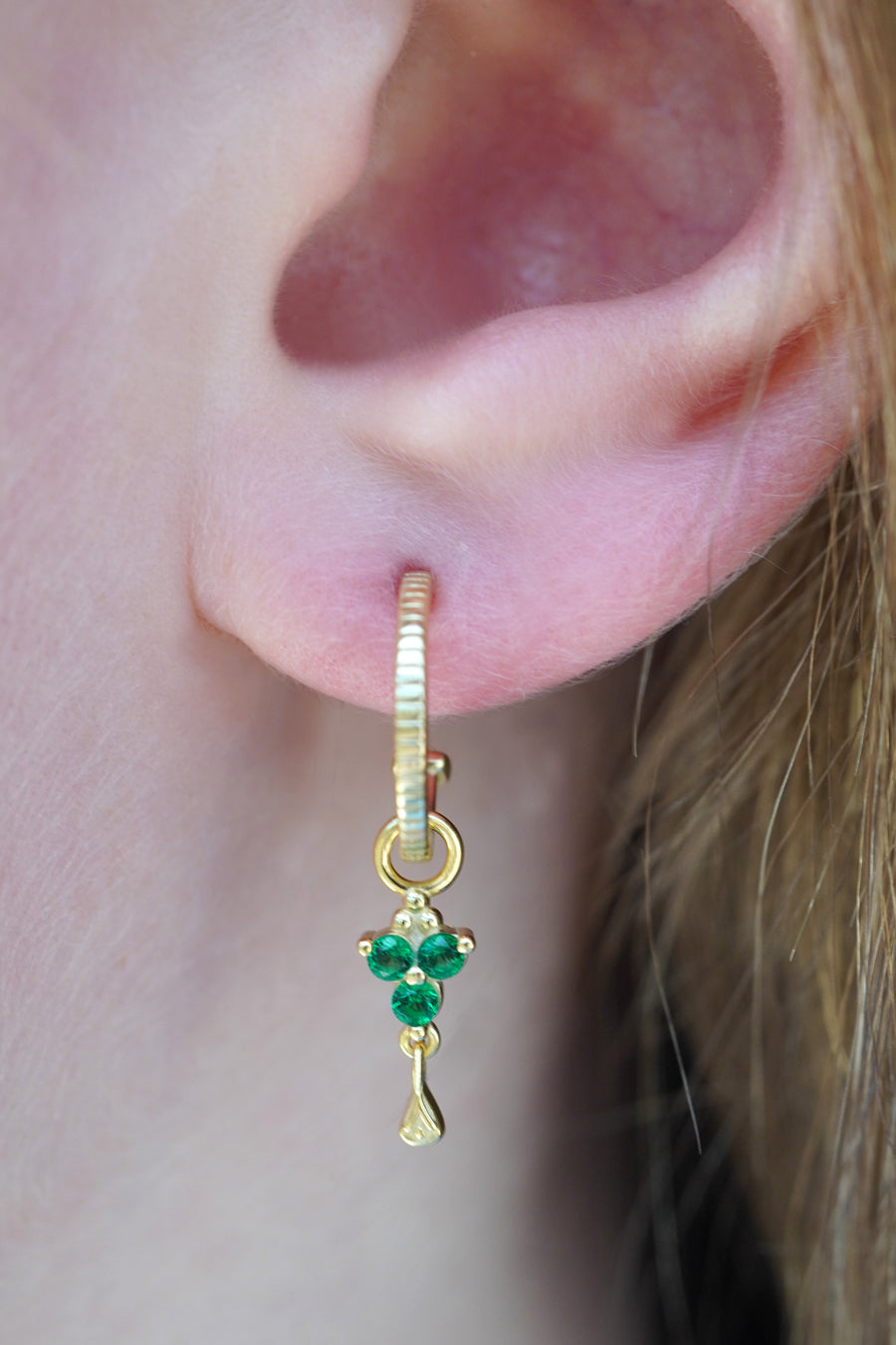 Gold Birthstone Hoops - May/Emerald