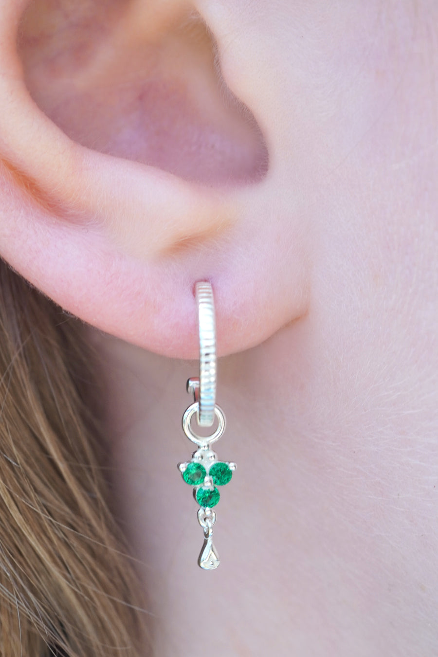 Silver Birthstone Hoops - May/Emerald
