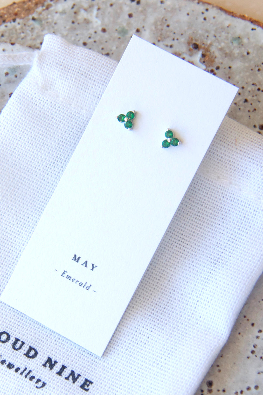 Gold Birthstone Studs - May/Emerald