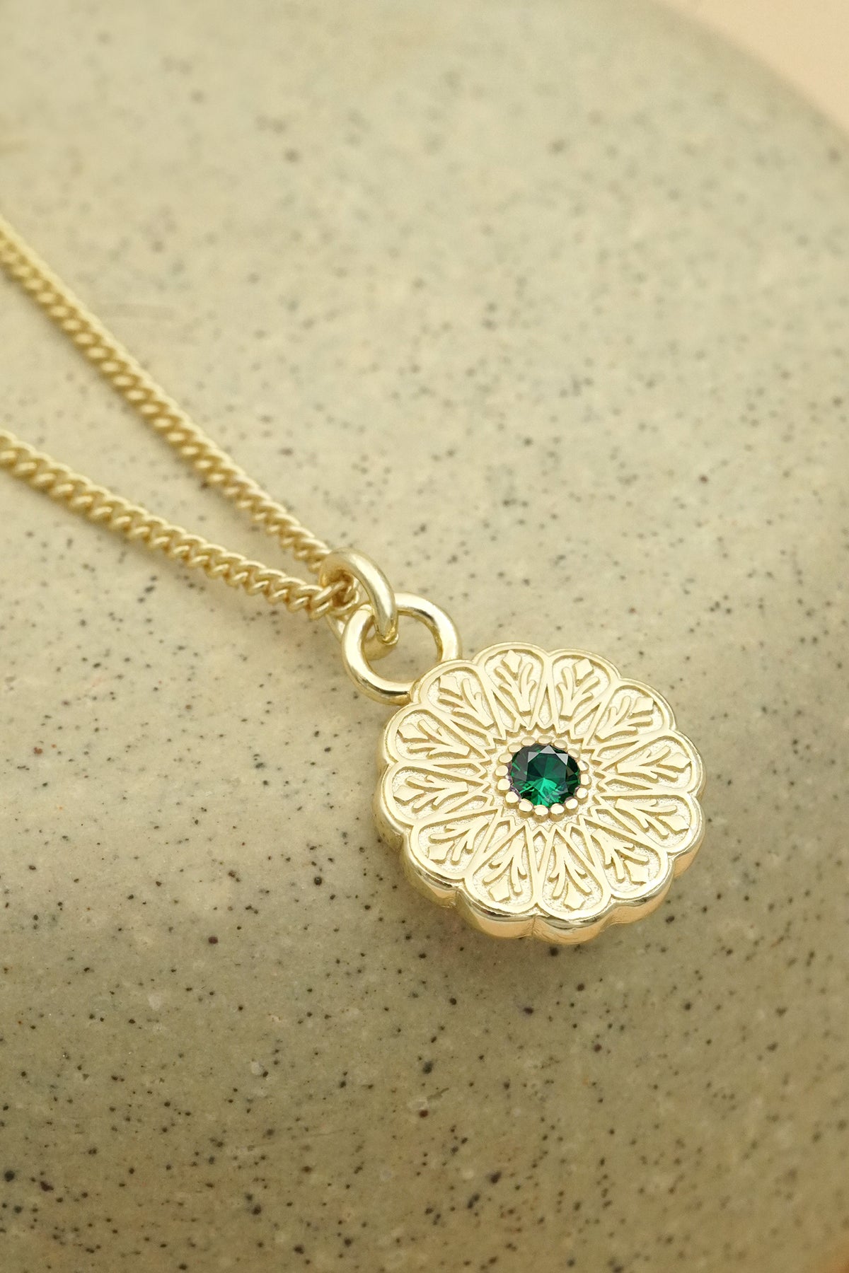 Gold Birthstone Necklace - May/Emerald
