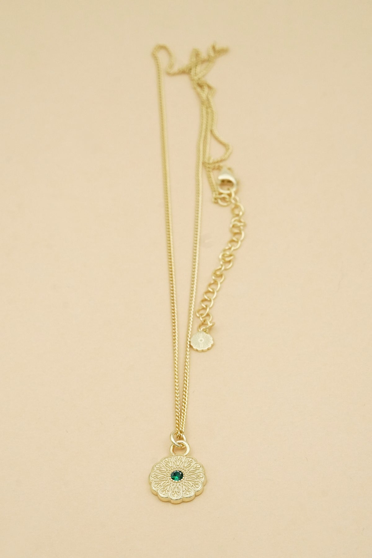 Gold Birthstone Necklace - May/Emerald