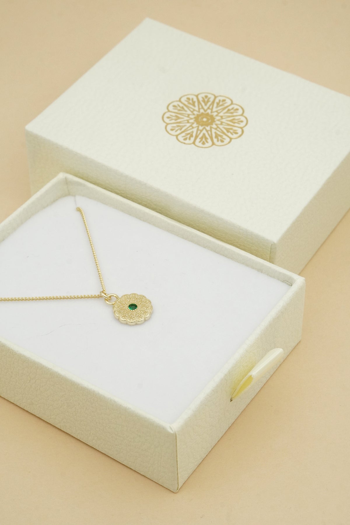Gold Birthstone Necklace - May/Emerald