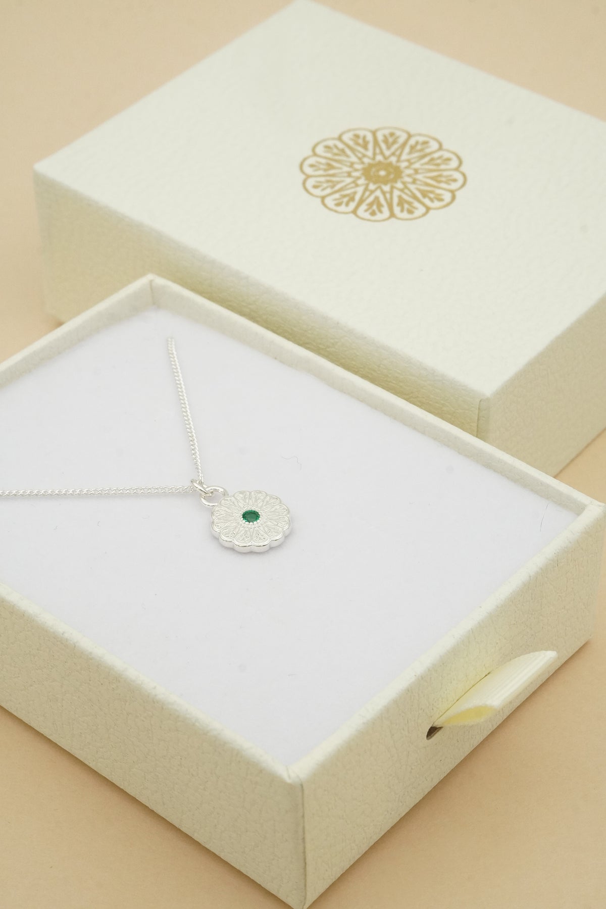 Silver Birthstone Necklace - May/Emerald