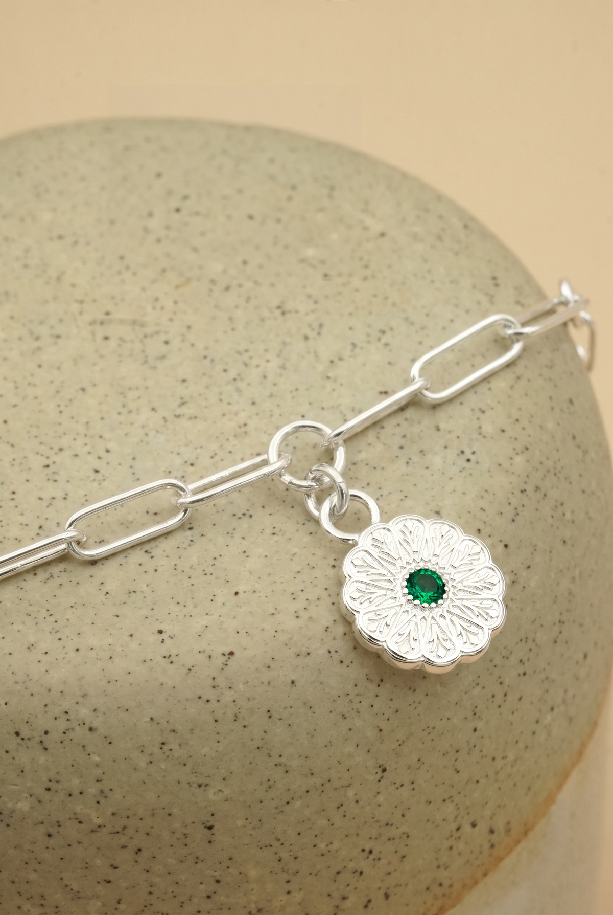 Silver Birthstone Bracelet - May/Emerald