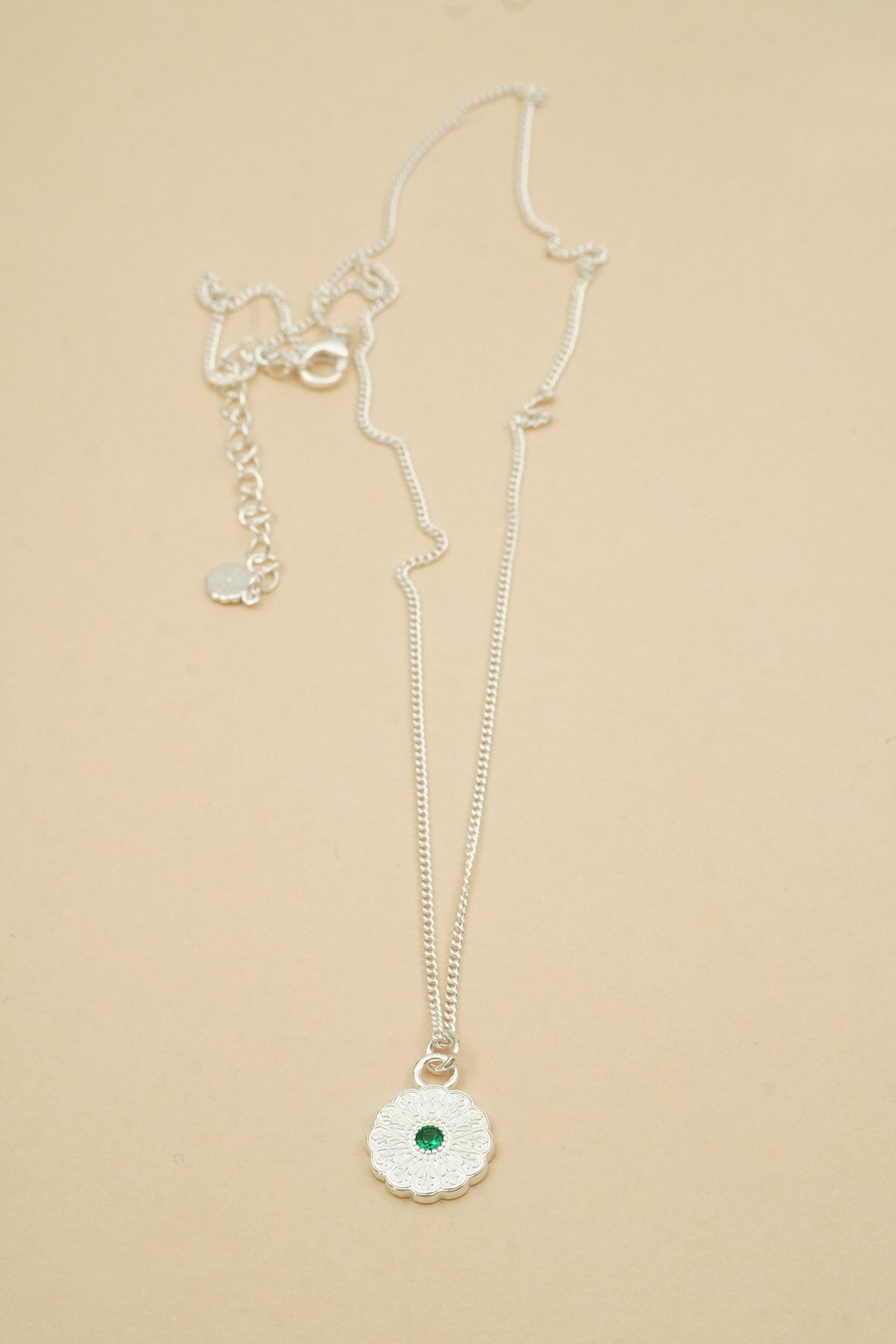 Silver Birthstone Necklace - May/Emerald