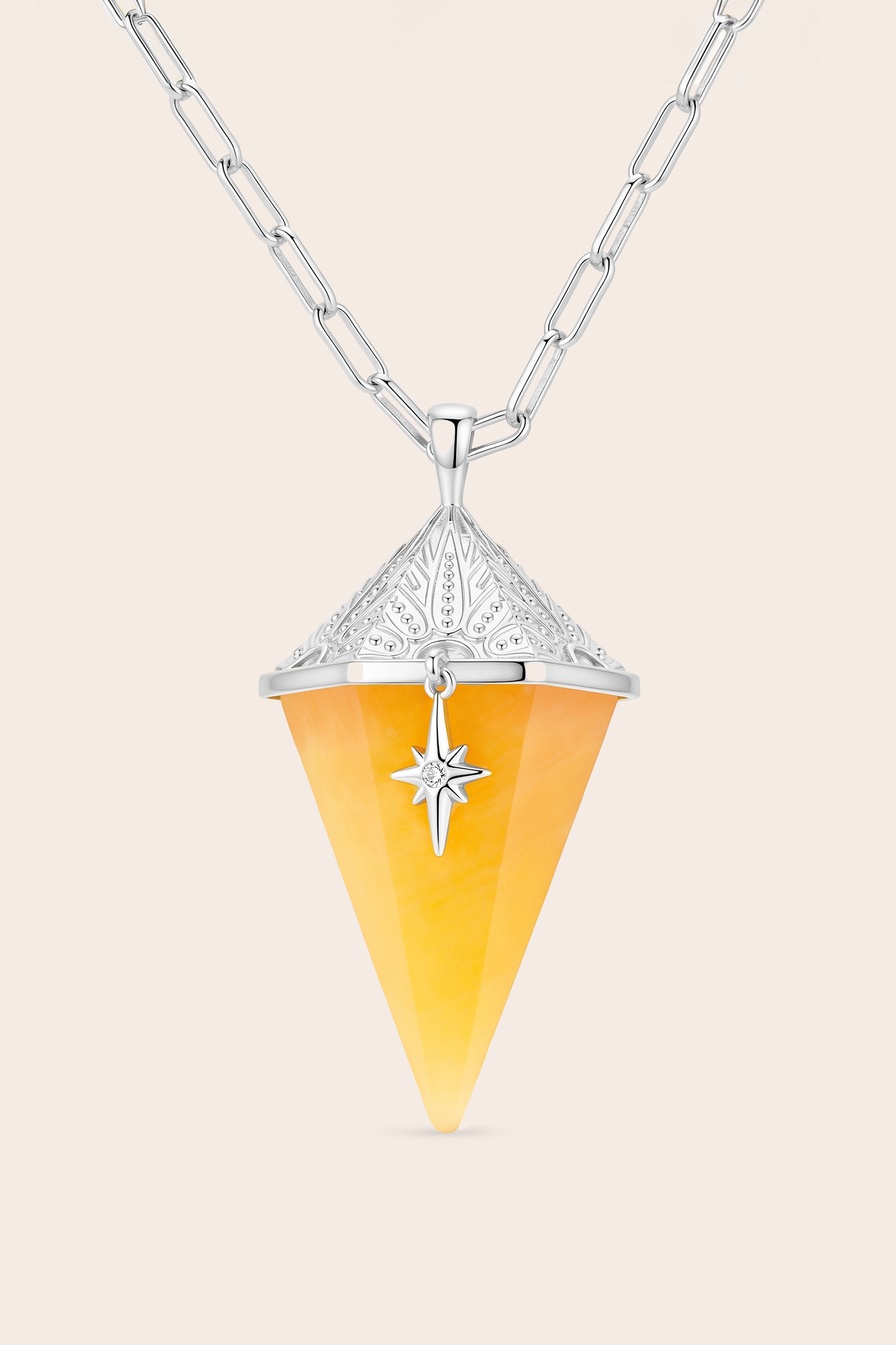 North Star Yellow Quartz Pendulum - Silver