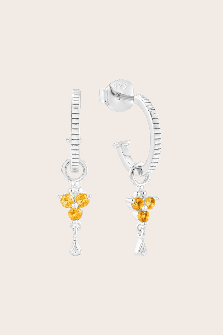 Silver Birthstone Hoops - November/Citrine