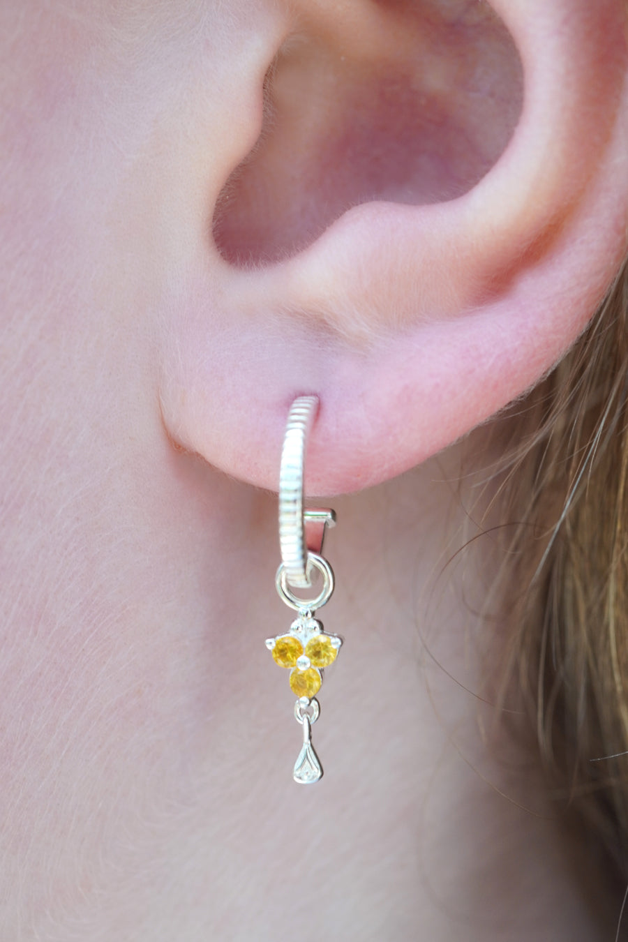 Silver Birthstone Hoops - November/Citrine