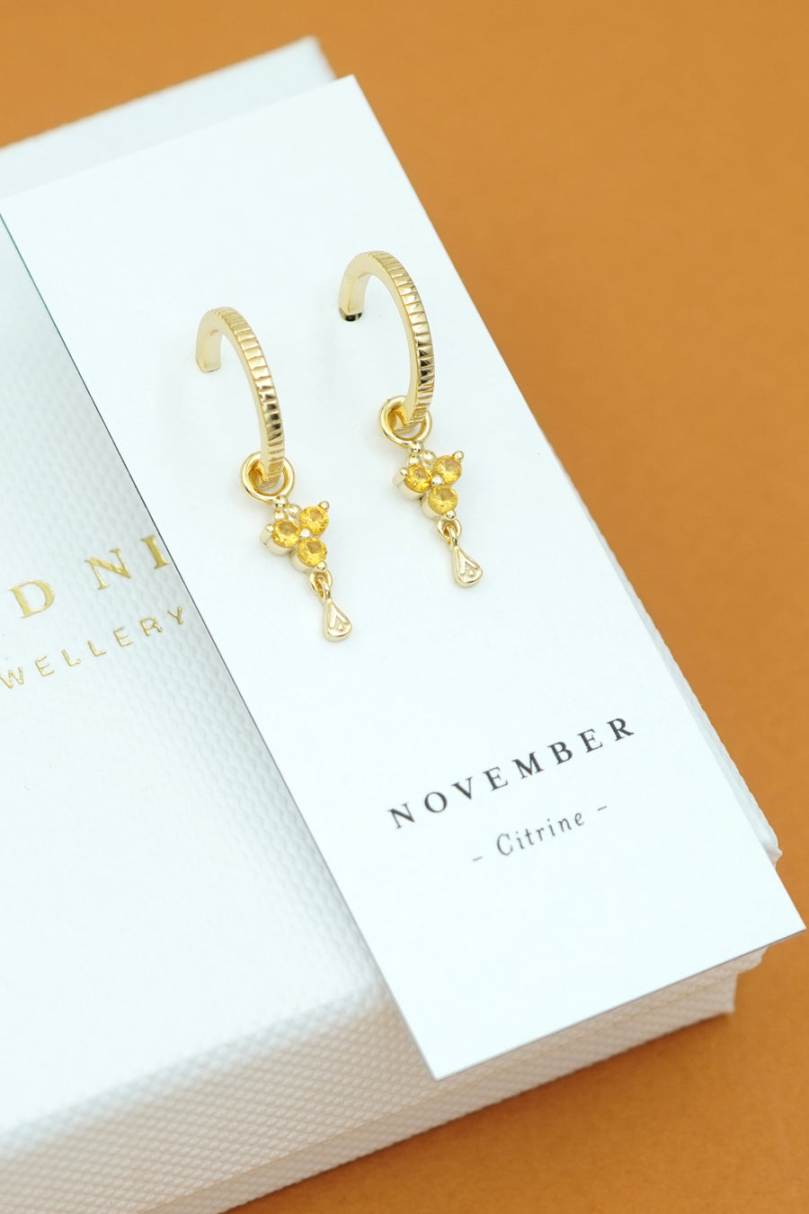 Gold Birthstone Hoops - November/Citrine