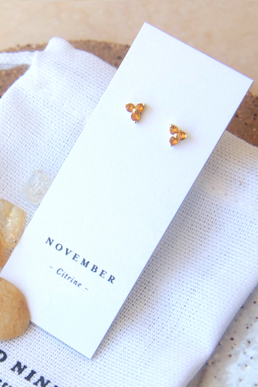 Gold Birthstone Studs - November/Citrine