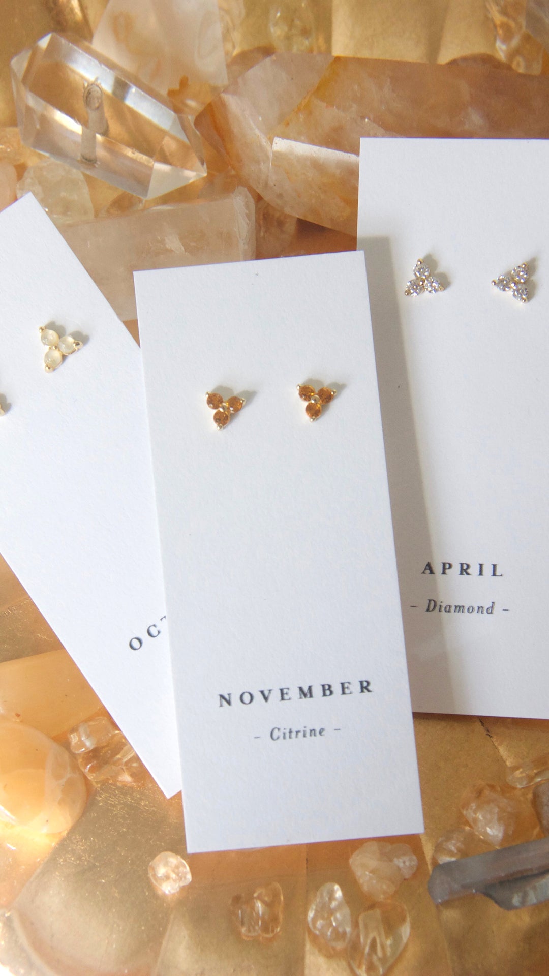 Birthstone Studs Set of 3 - Gold