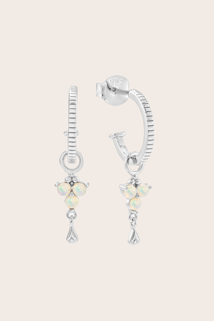 Silver Birthstone Hoops October Opal