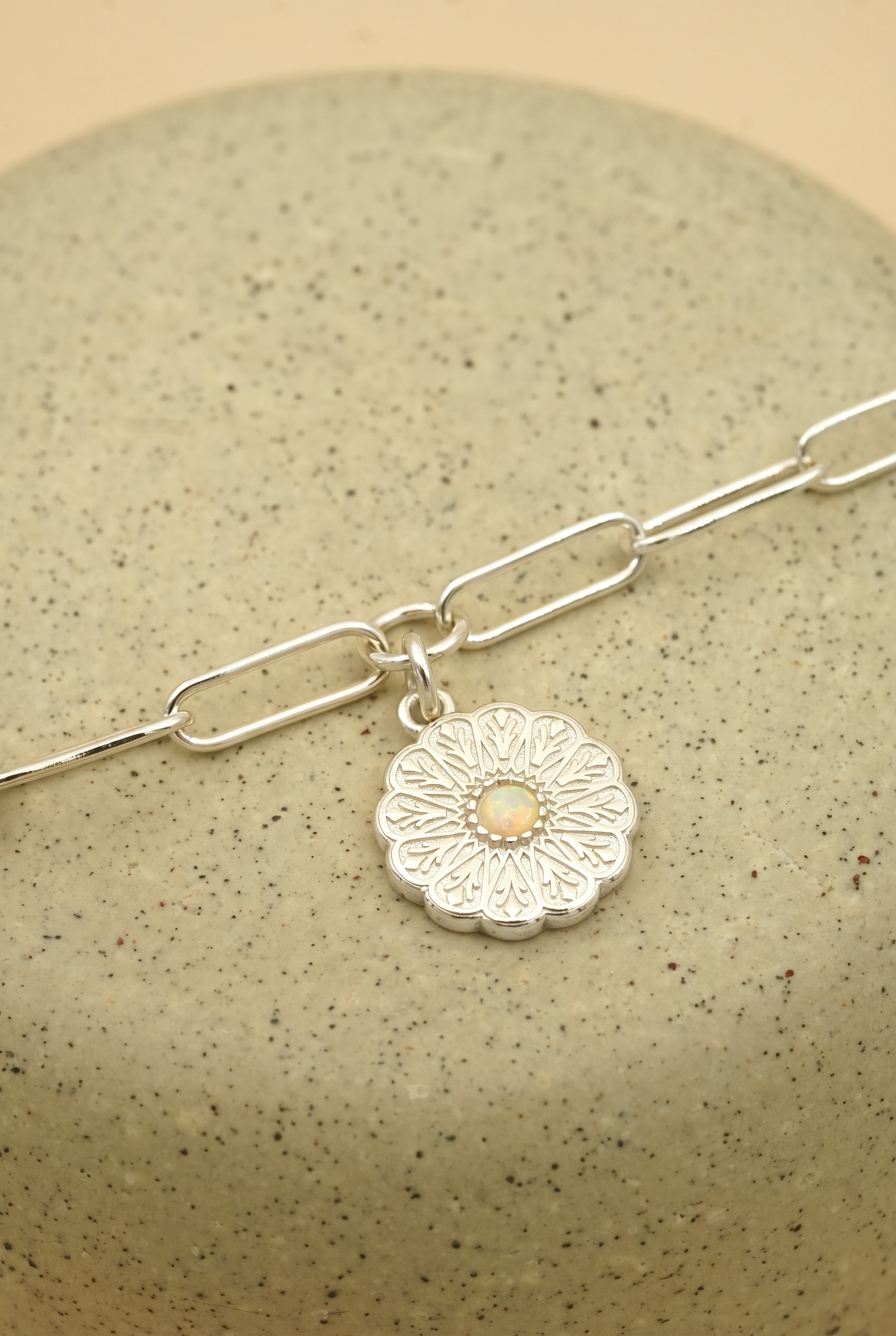 Silver Birthstone Bracelet - October/Opal