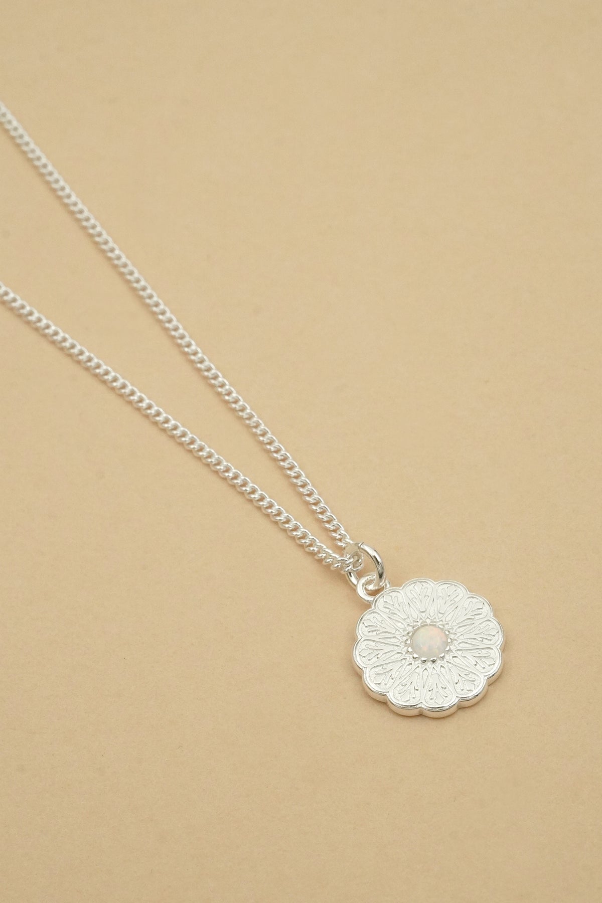 Silver Birthstone Necklace - October/Opal