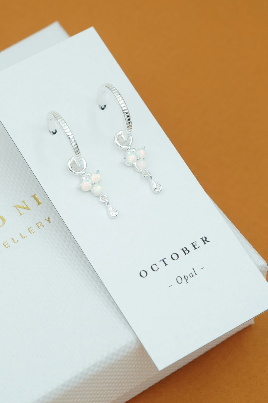 Silver Birthstone Hoops - October/Opal