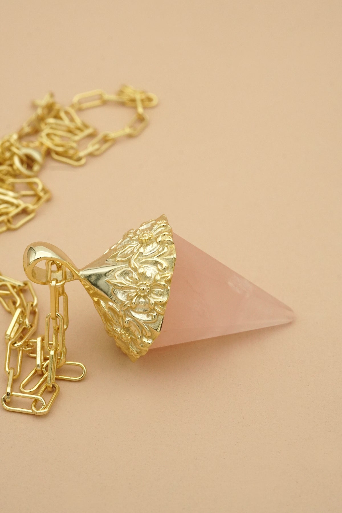 Follow Your Heart Rose Quartz Pendulum - Gold