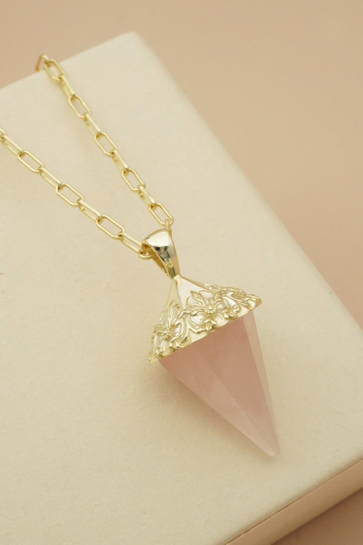 Follow Your Heart Rose Quartz Pendulum - Gold