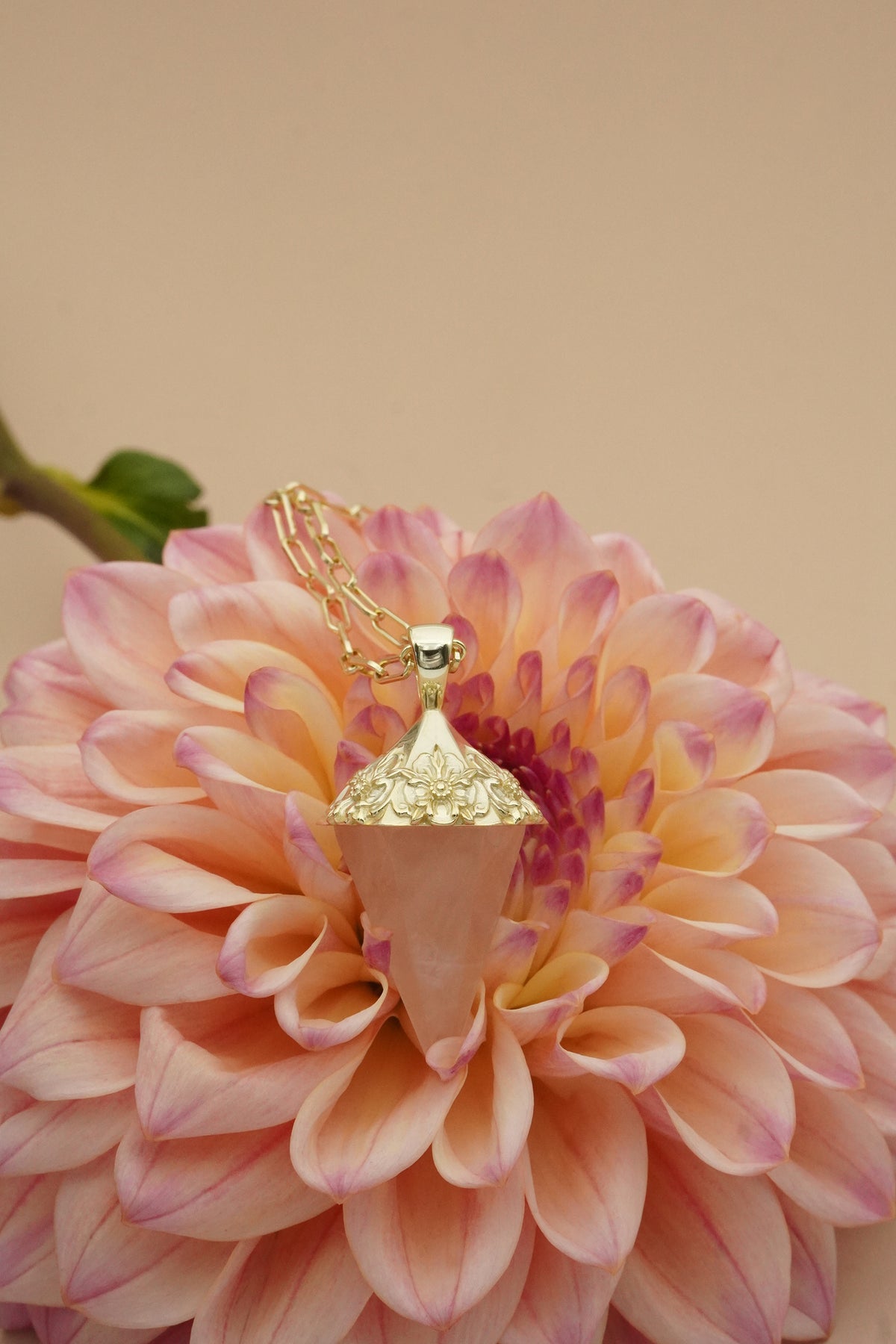 Follow Your Heart Rose Quartz Pendulum - Gold