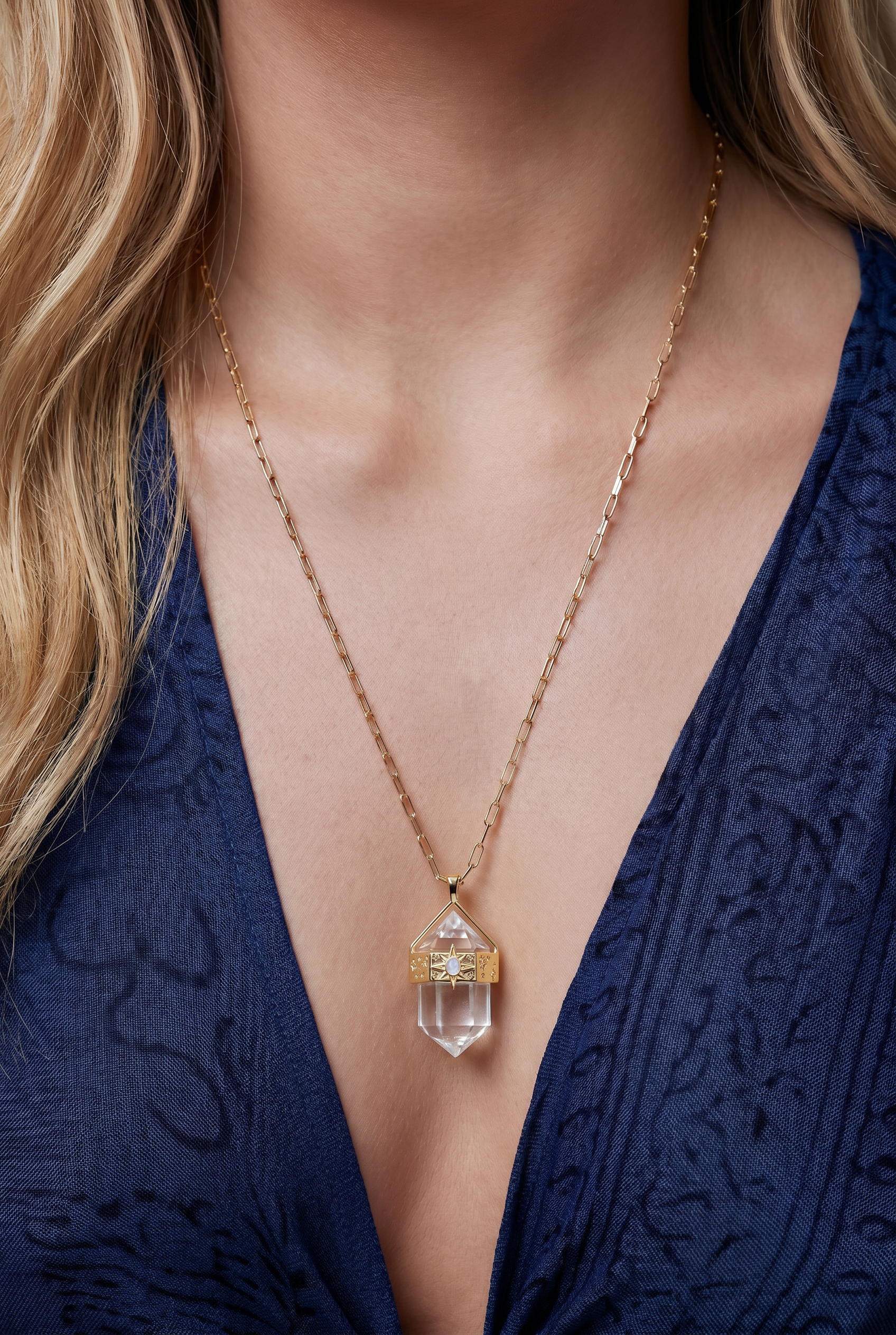 Matariki Clear Quartz Necklace - Gold
