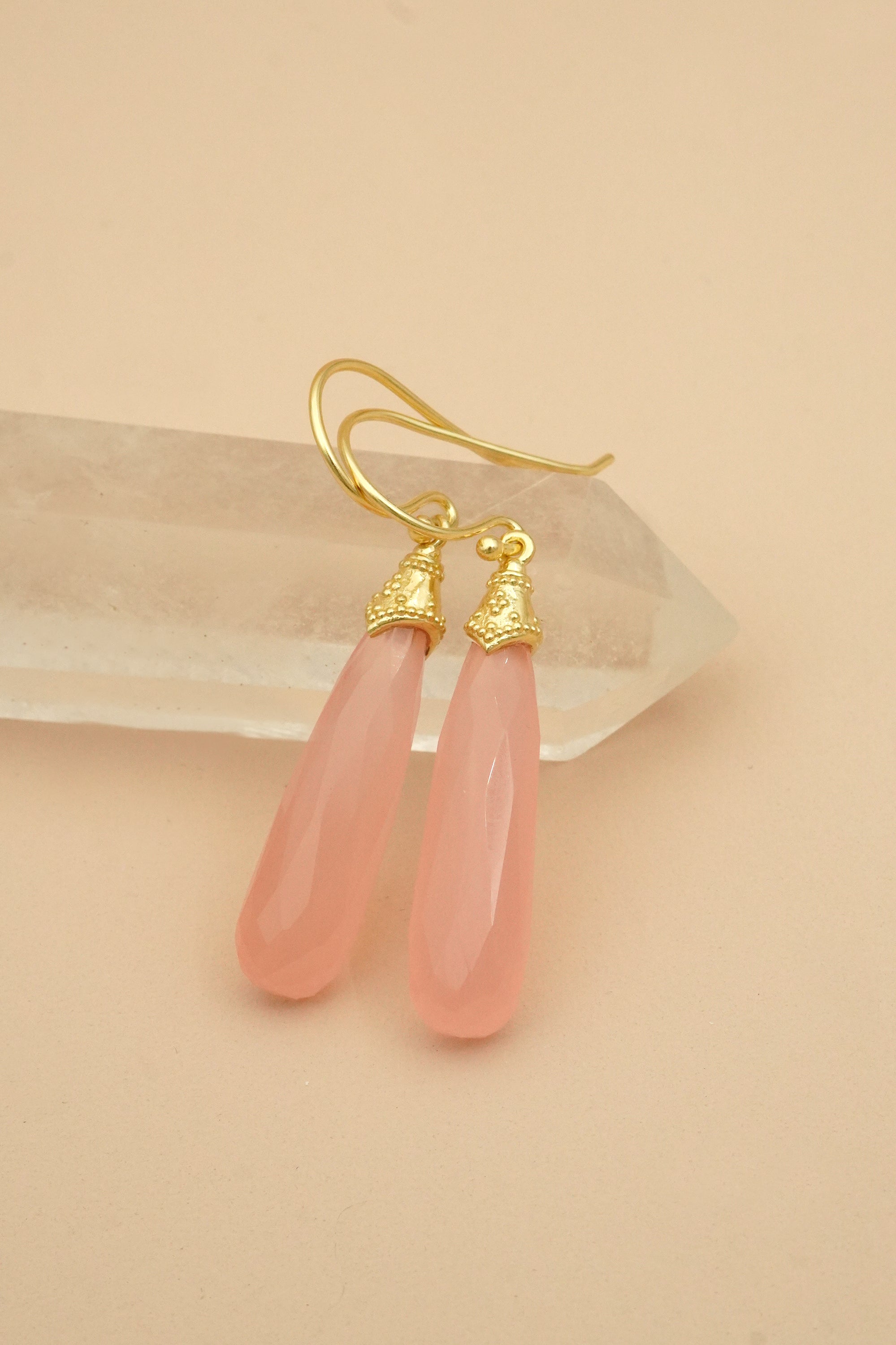 Heart-Led Rose Quartz Earrings - Gold