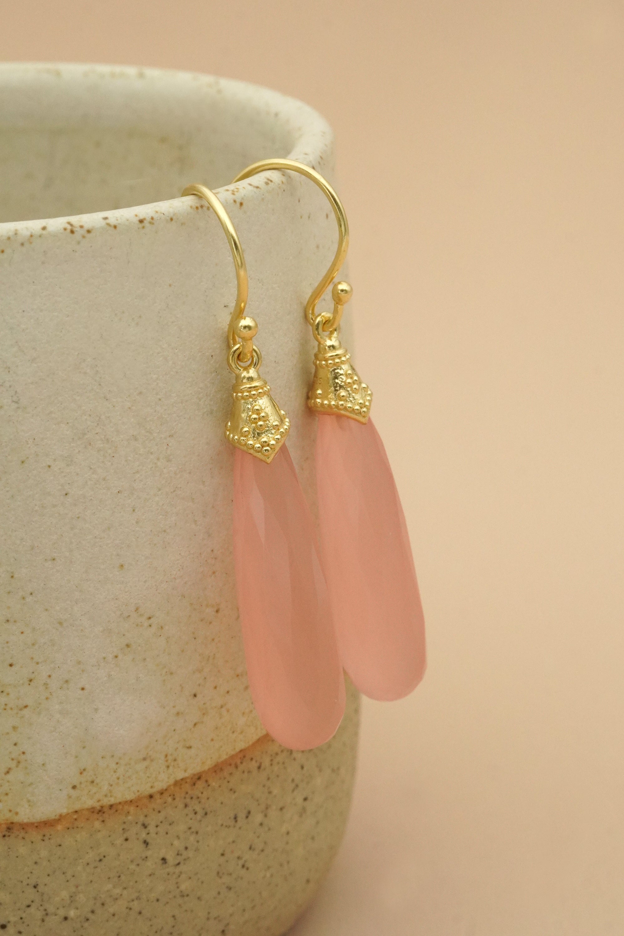 Heart-Led Rose Quartz Earrings - Gold