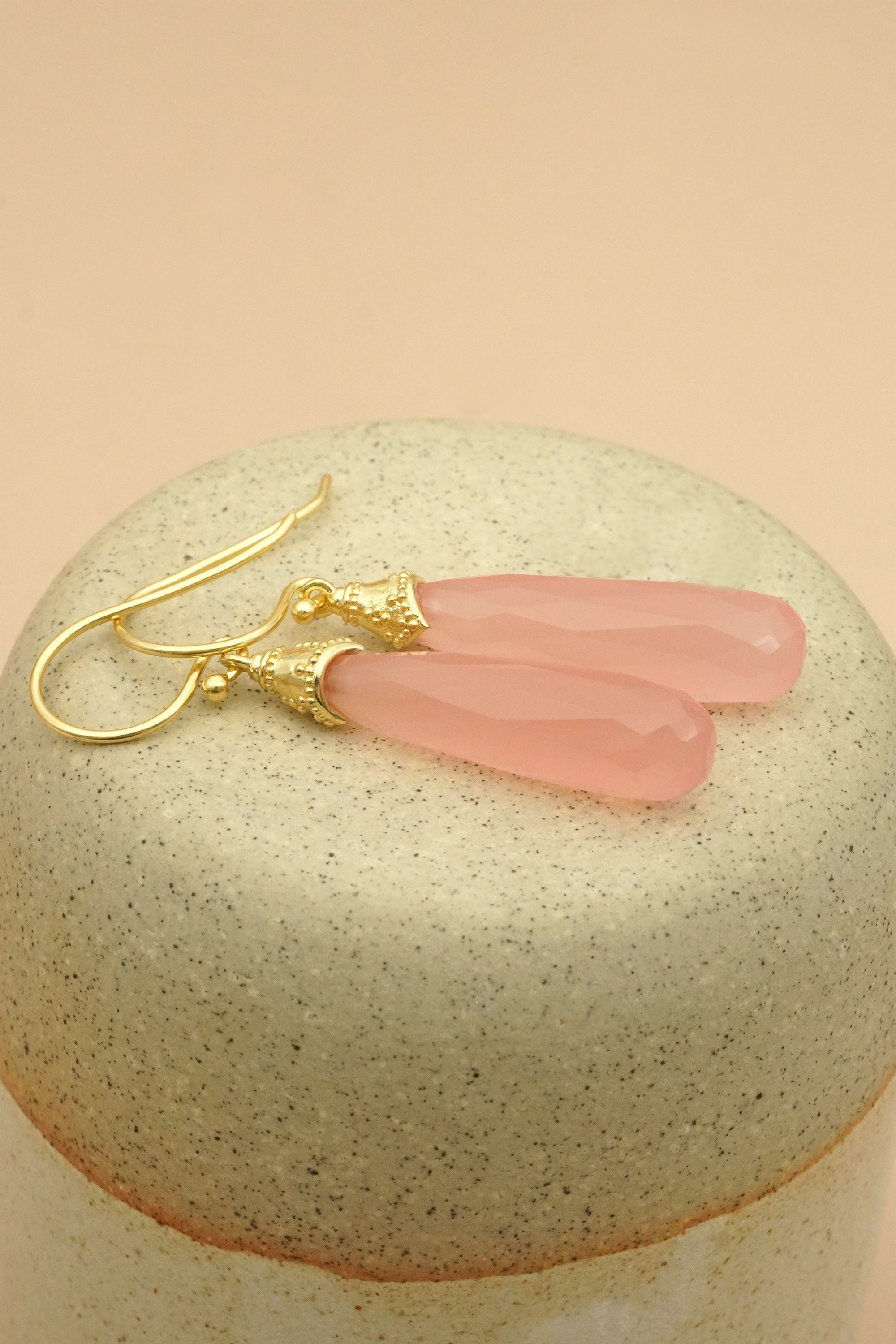 Heart-Led Rose Quartz Earrings - Gold