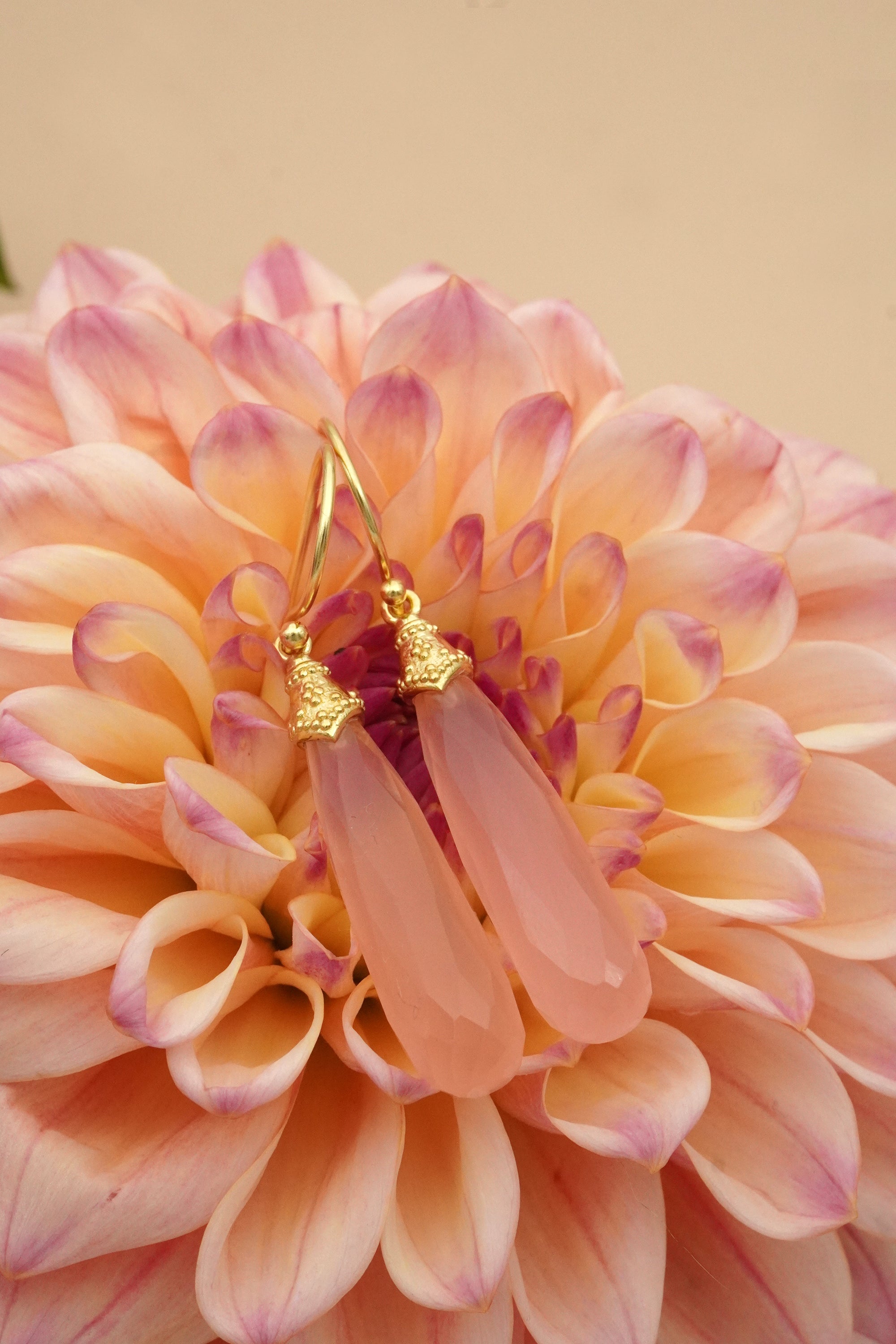 Heart-Led Rose Quartz Earrings - Gold