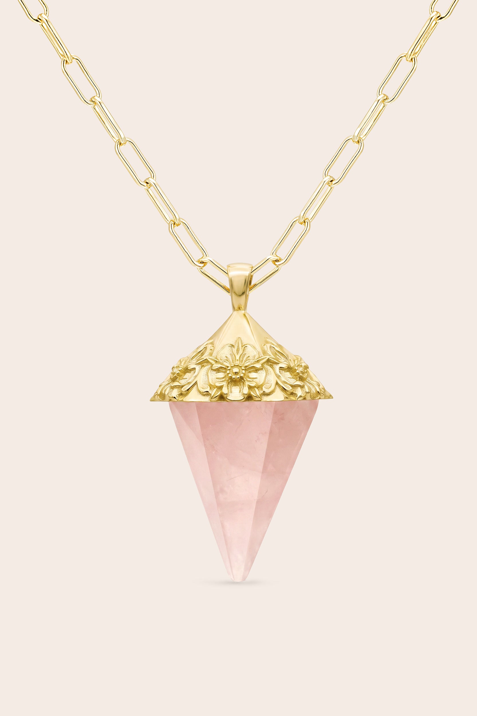 Follow Your Heart Rose Quartz Pendulum - Gold