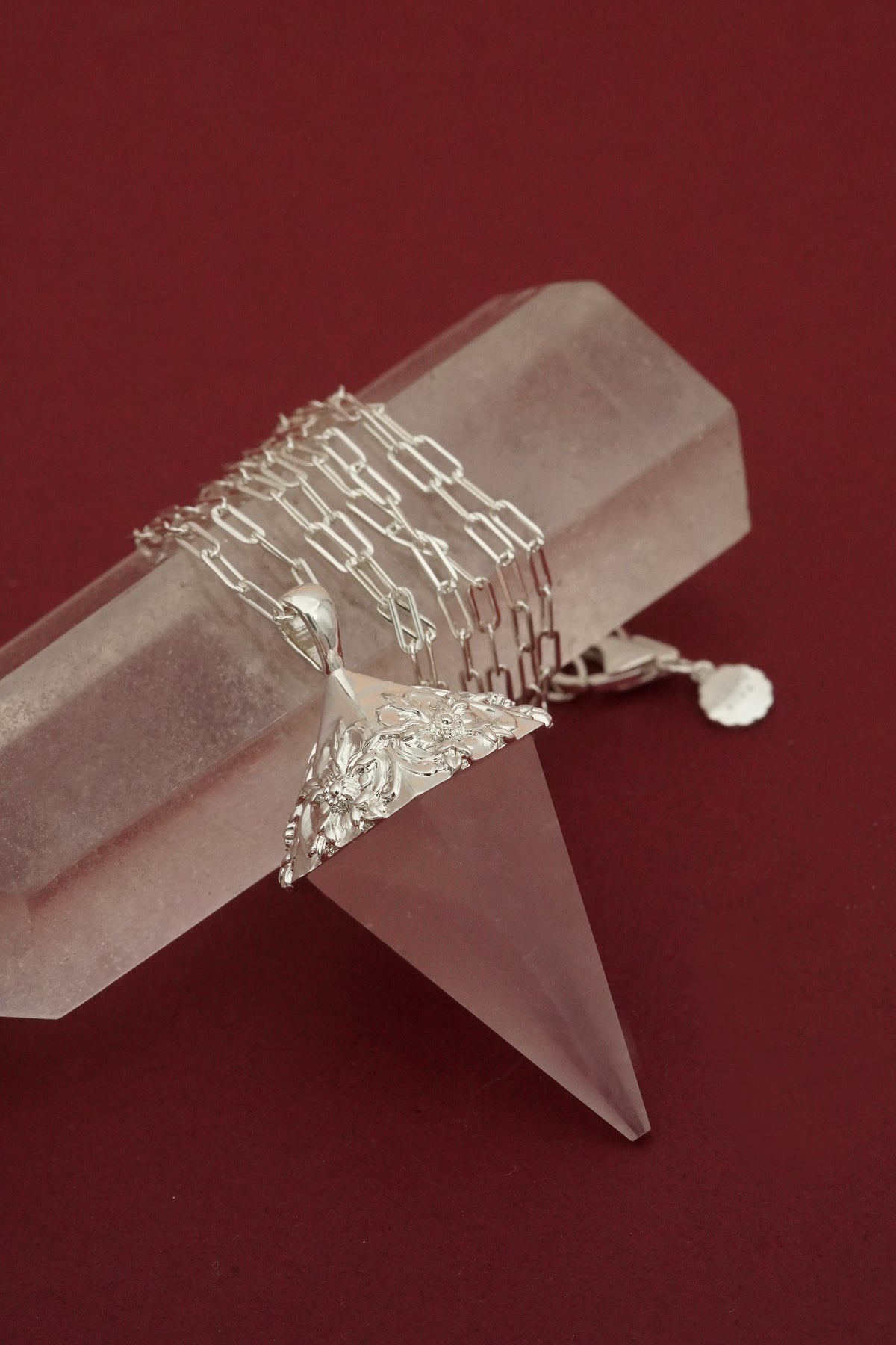 Follow Your Heart Rose Quartz Pendulum - Silver