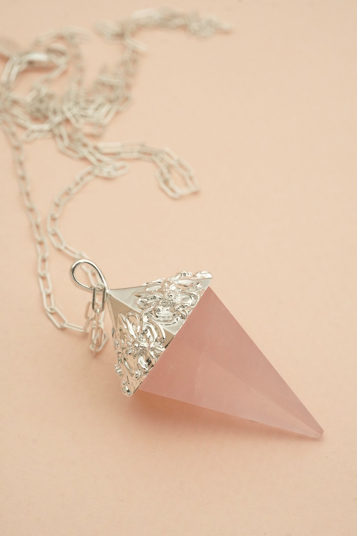 Follow Your Heart Rose Quartz Pendulum - Silver