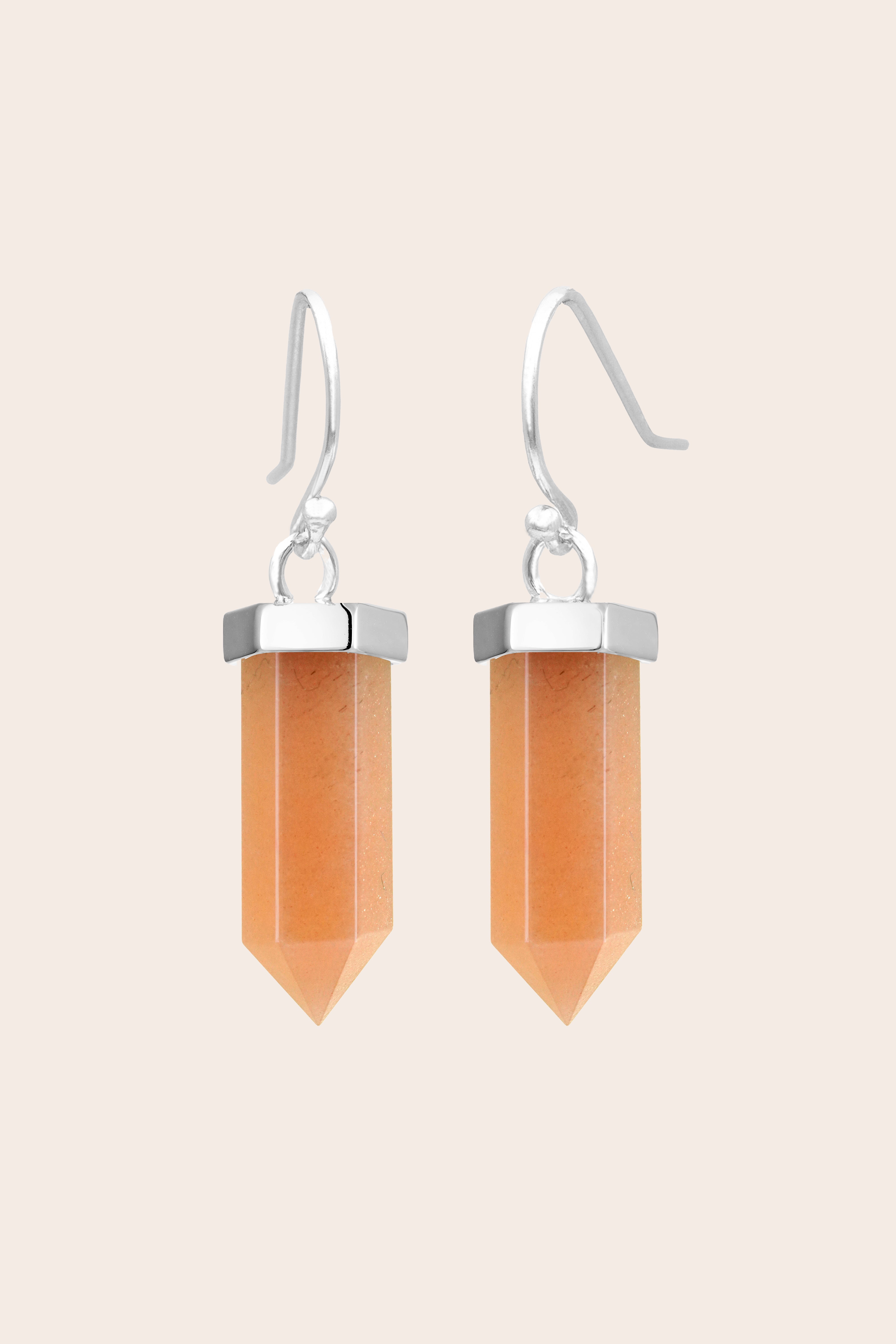 Peach Moonstone Creative Flow Earrings - Silver