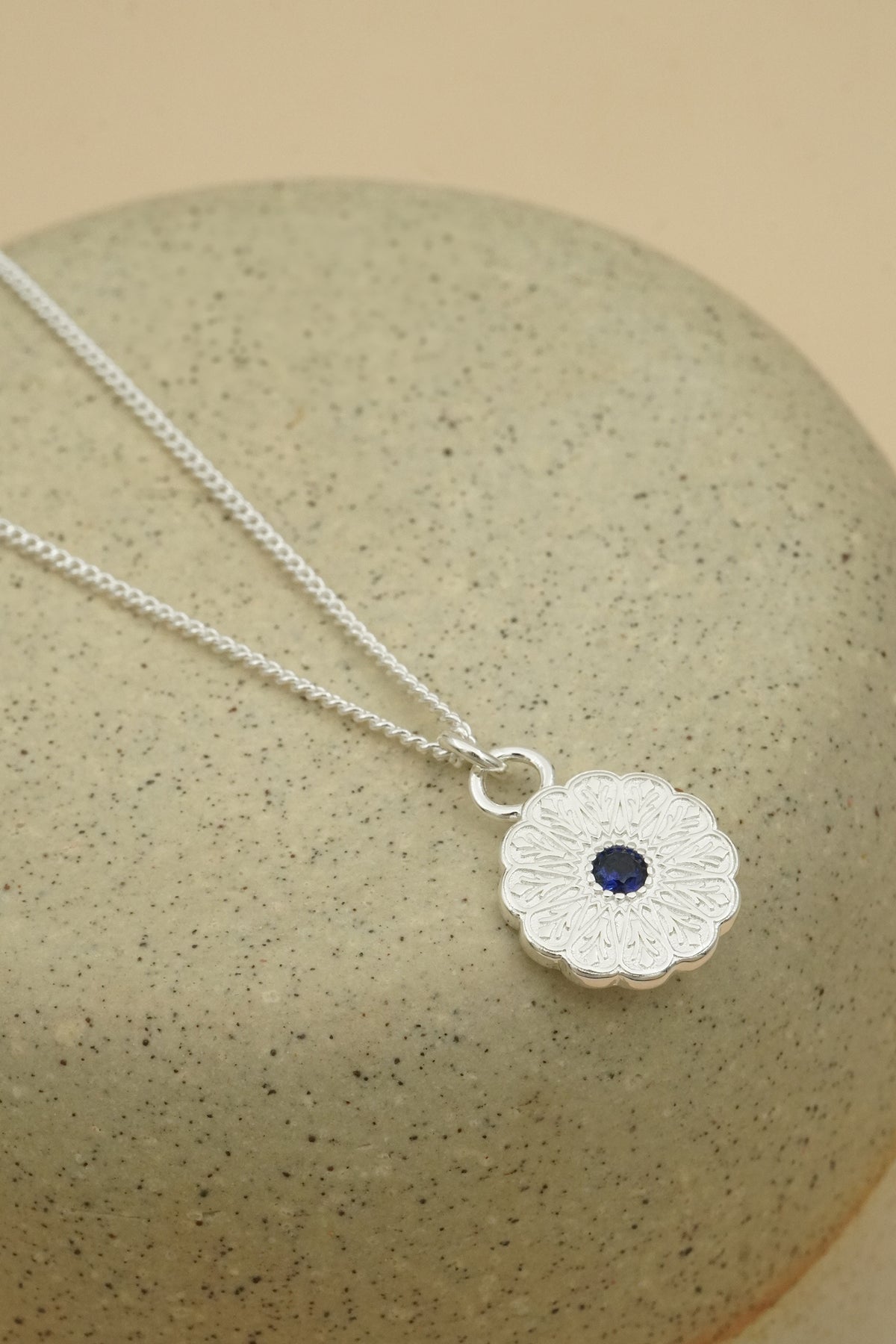 Silver Birthstone Necklace - September/Sapphire